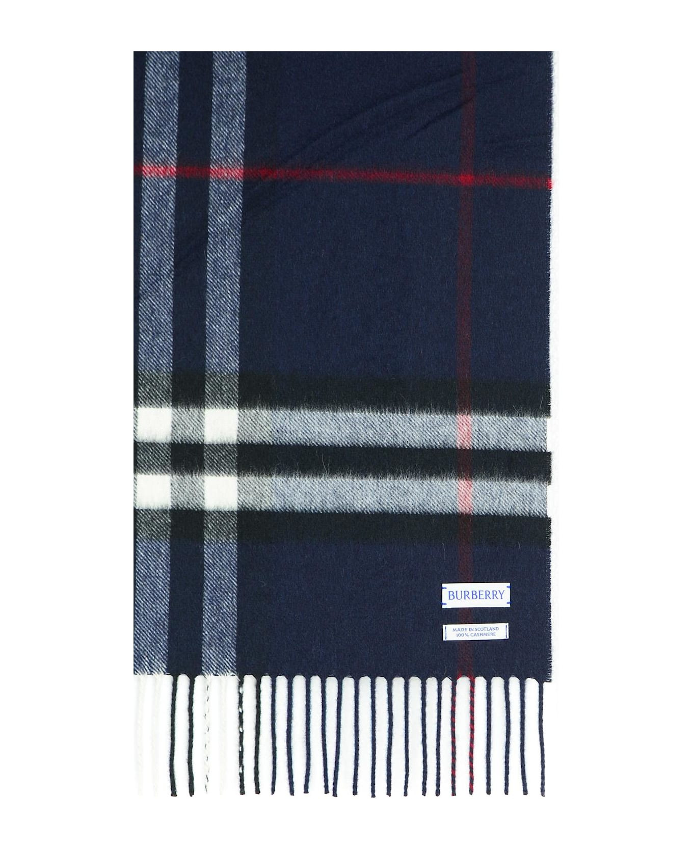 'mu Giant Check' Navy Cashmere Scarf - 3