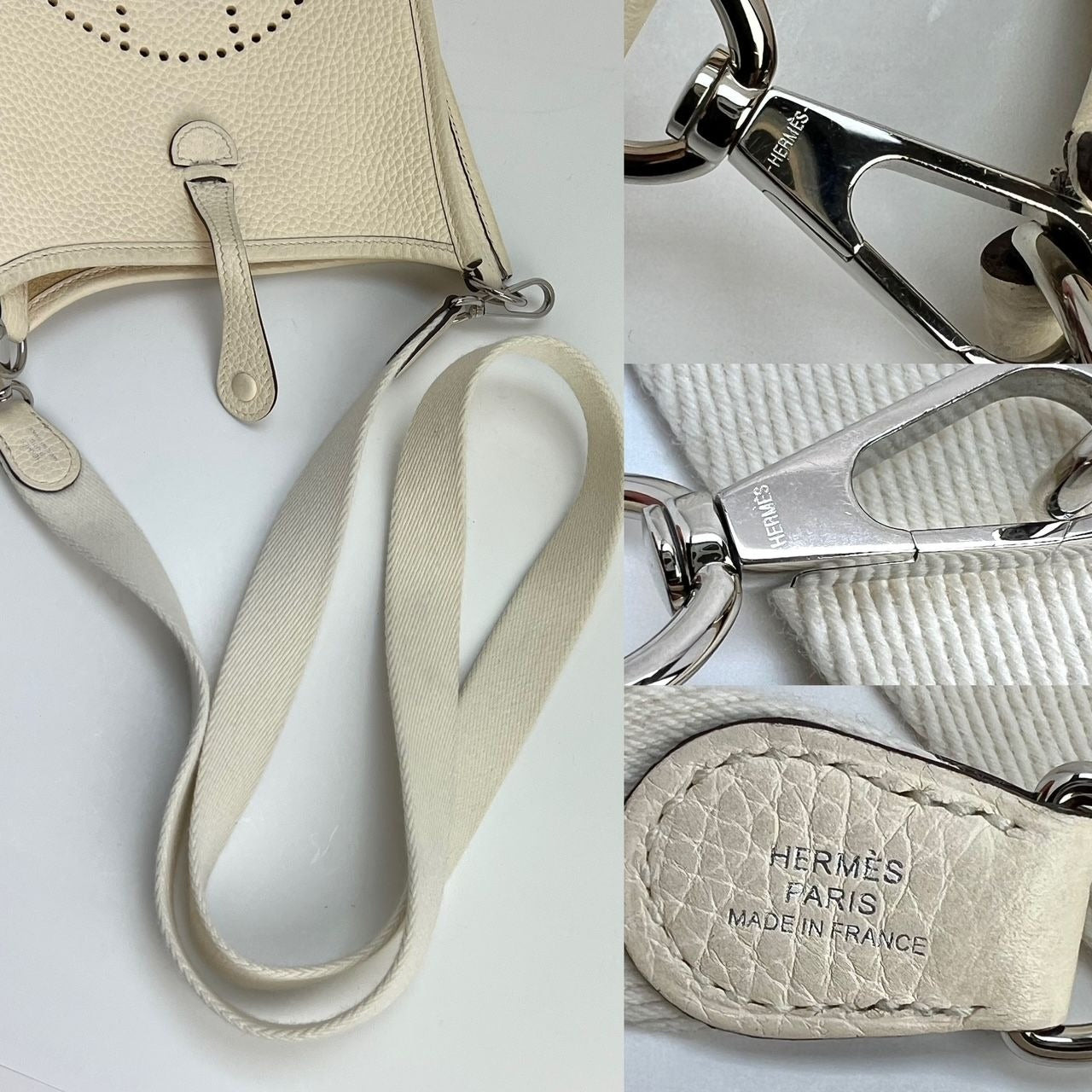 Hermes Taurillon Clemence evelyne TPM Nata White Crossbody Bag - 11