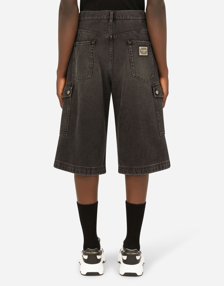 Washed black cargo shorts - 2