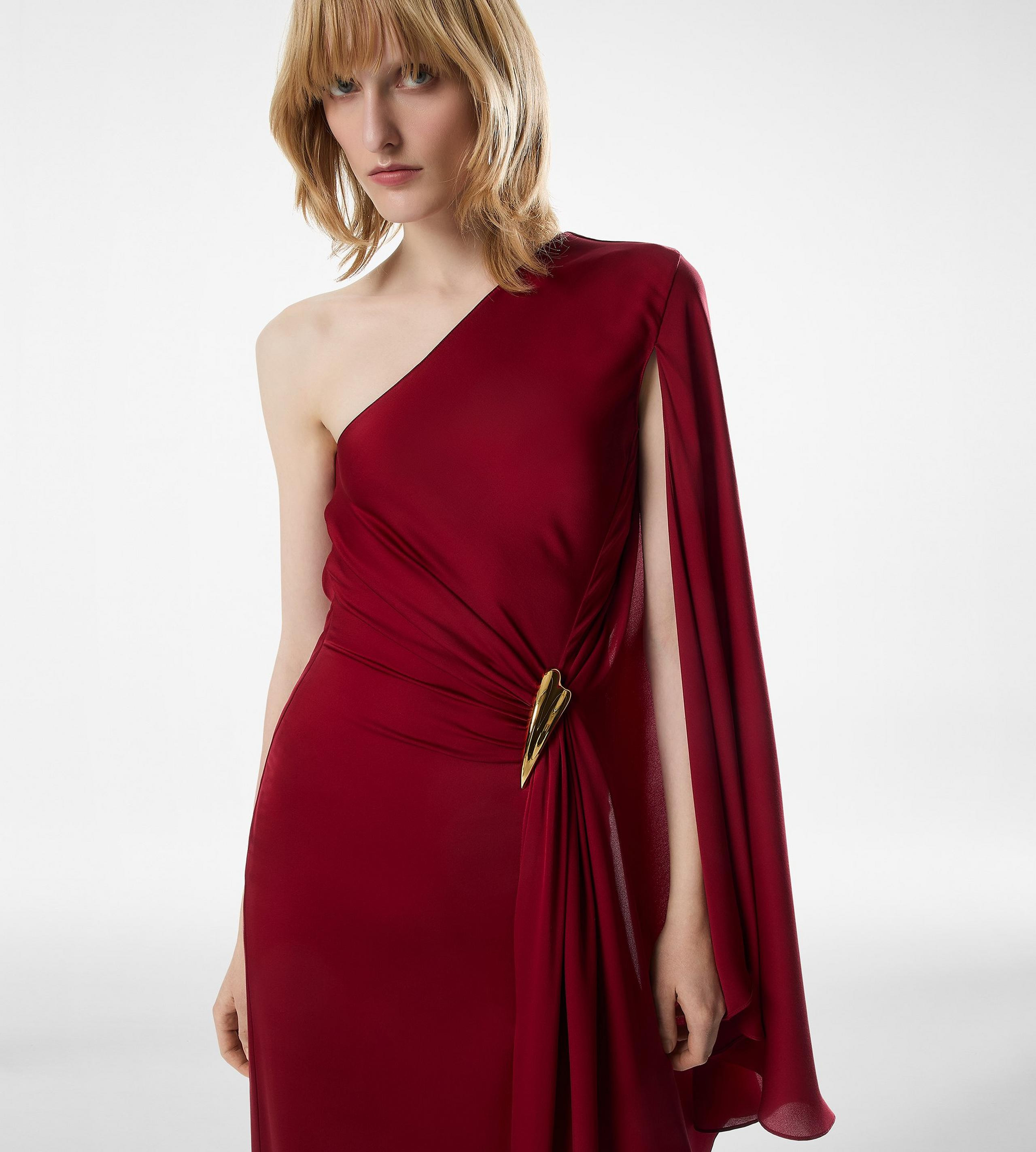 ONE SHOULDER EVENING DRESS WITH CAPE AND LIZA HARDWARE DETAIL - 2