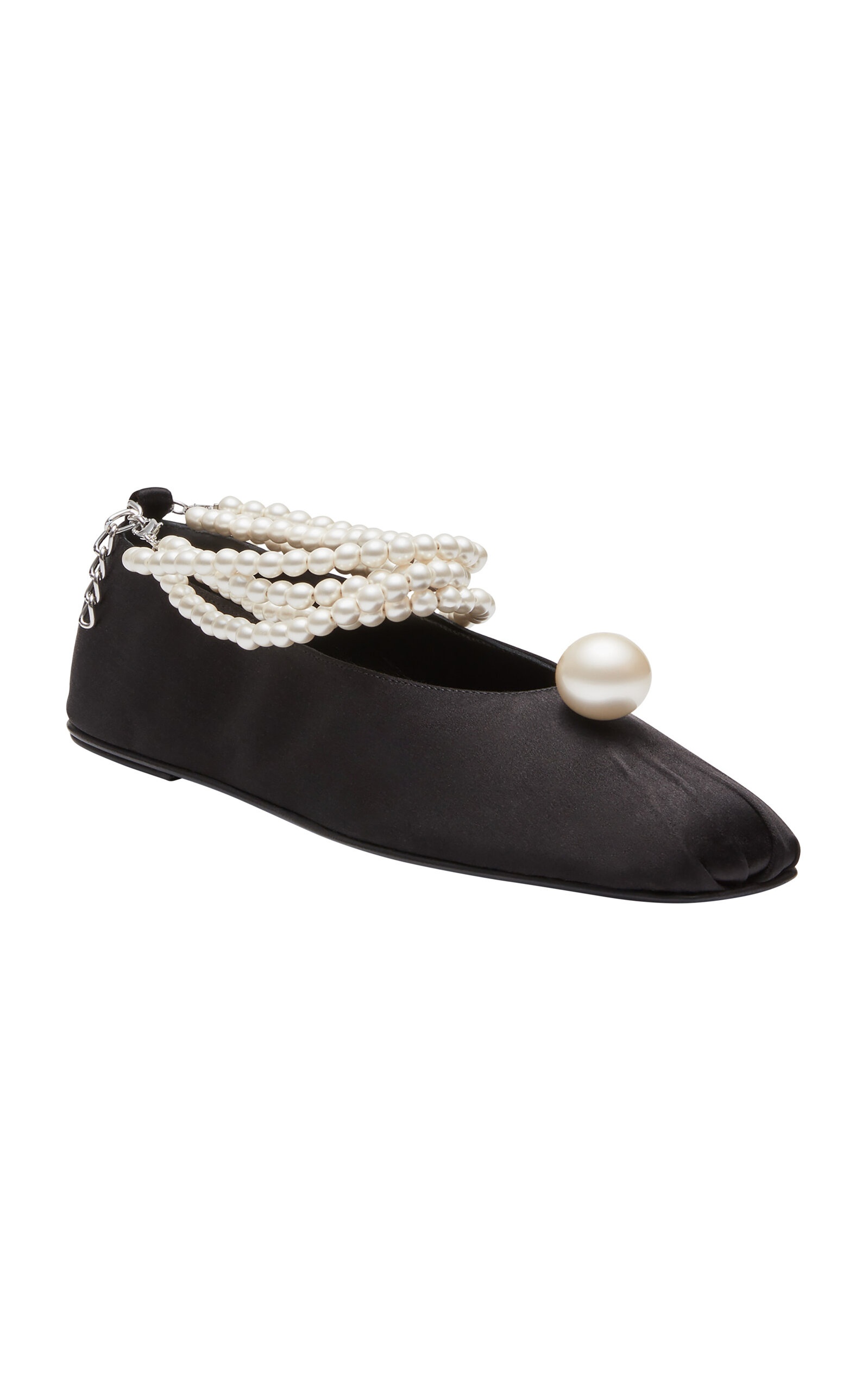 Satin and Pearl-Embellished Ballet Flats black - 3