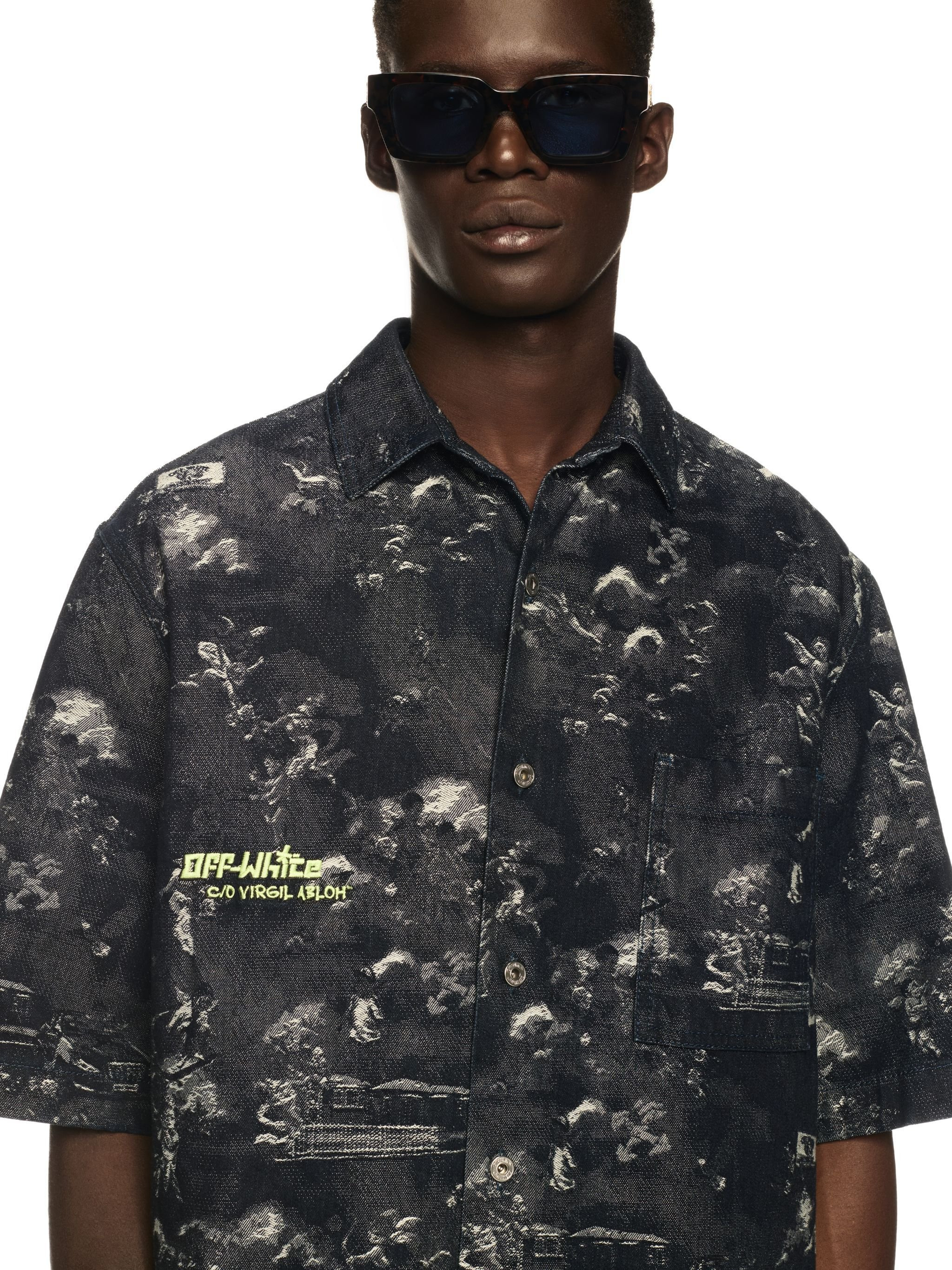 Blue Jacquard Fresco Bowling Shirt - 5