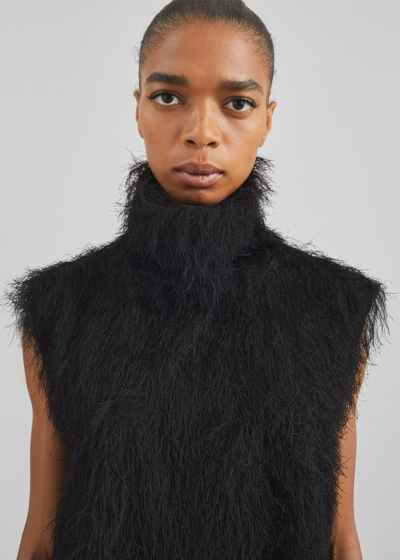 Lancy Fringed Funnel Neck Dress - Black 1