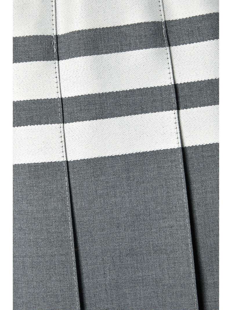 Grosgrain-trimmed Pleated Striped Wool Mini Skirt 4
