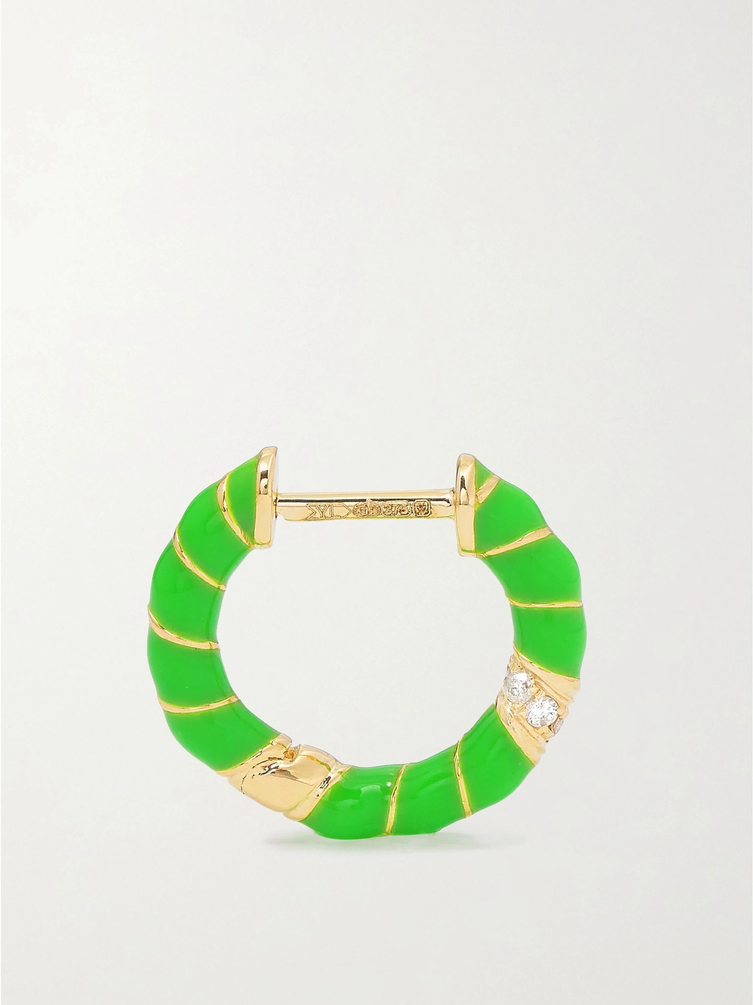 9-karat gold, enamel and diamond hoop earrings Green - 3