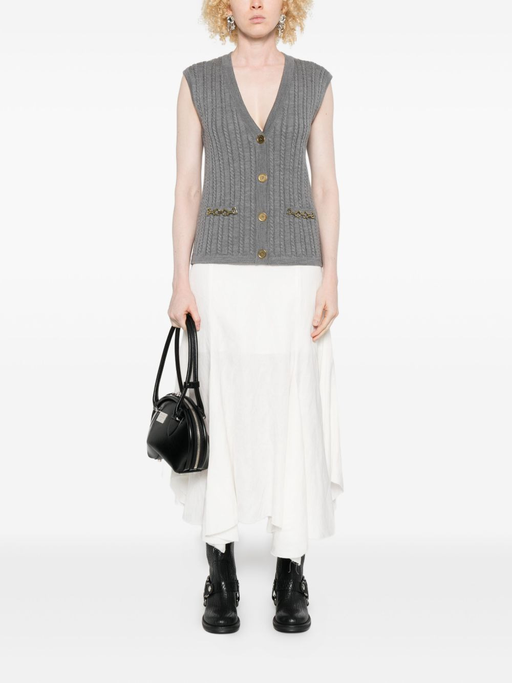 cable-knit chain-detail vest - 2