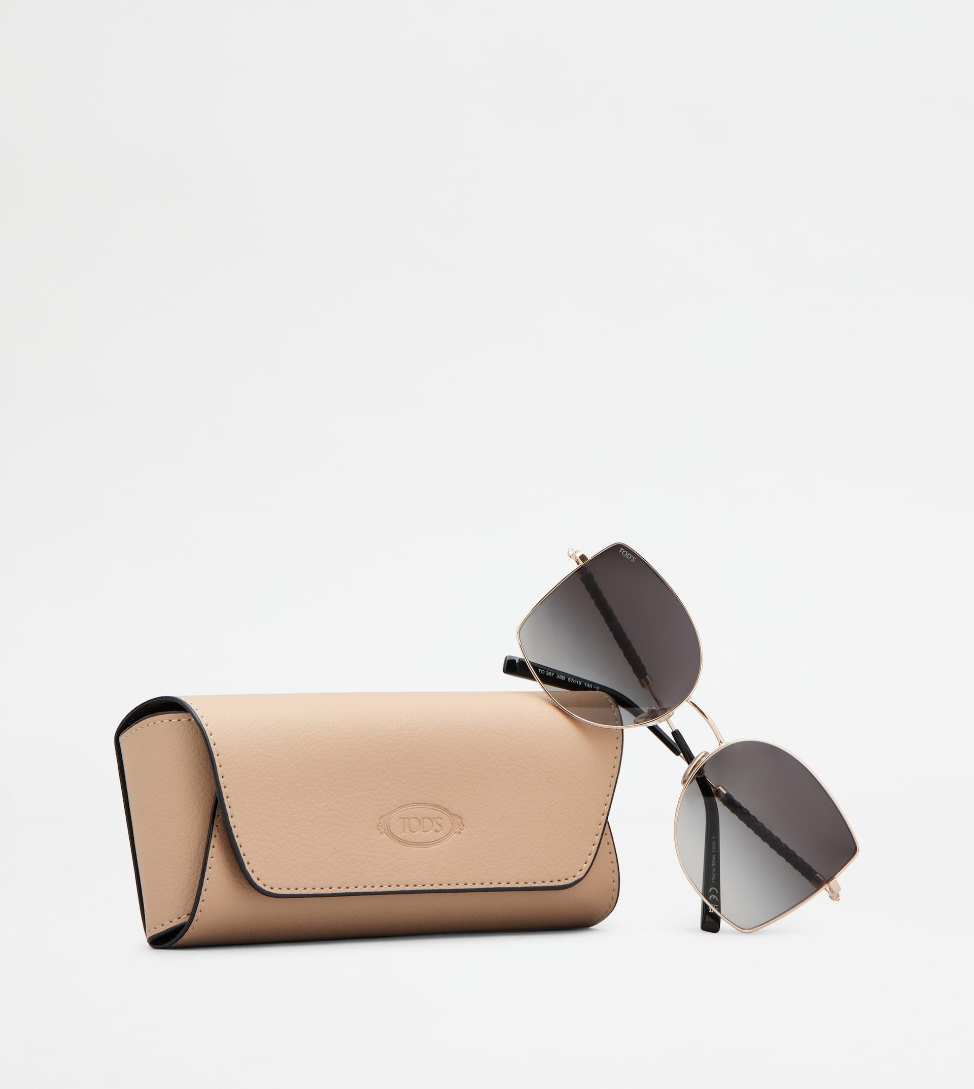 SUNGLASSES WITH TEMPLES IN LEATHER - GOLD - 5