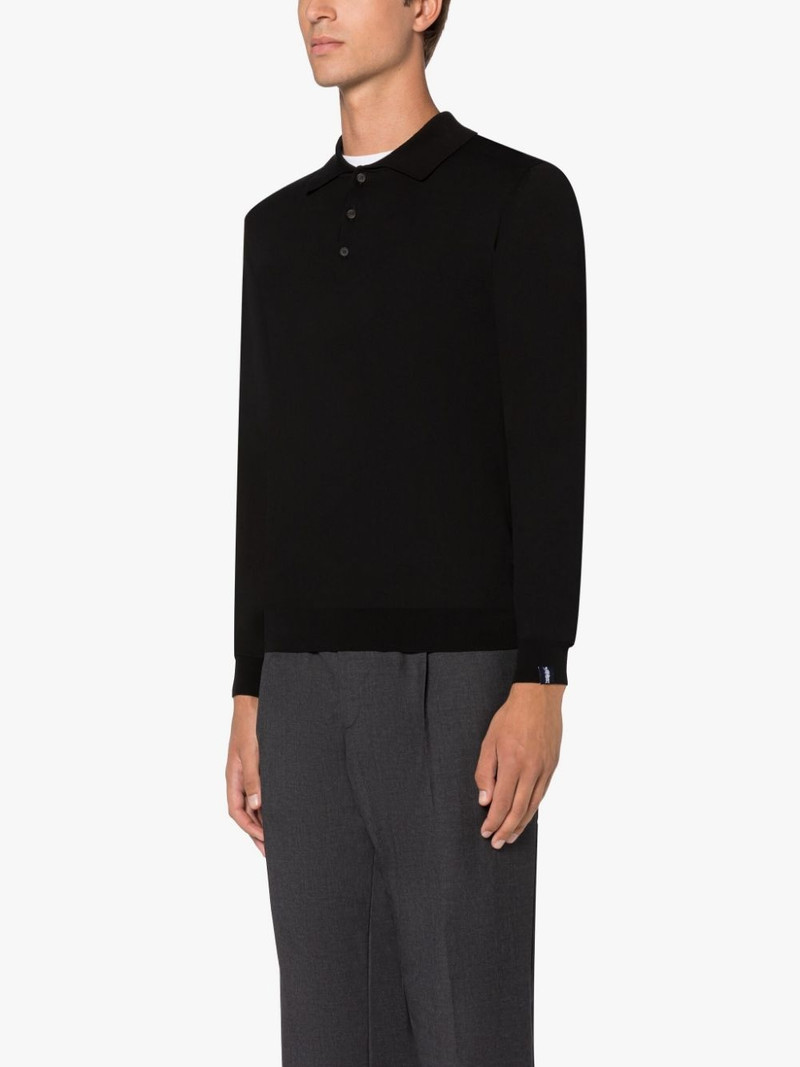 BLACK COTTON LONG SLEEVE POLO SHIRT 1
