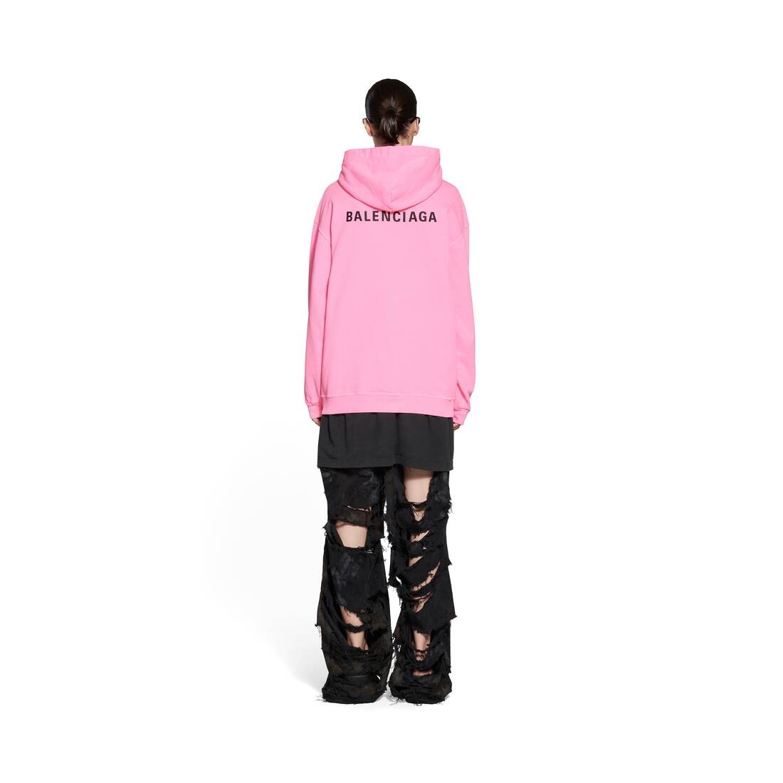 Women's Balenciaga Back Hoodie Medium Fit in Fluo Pink - 4