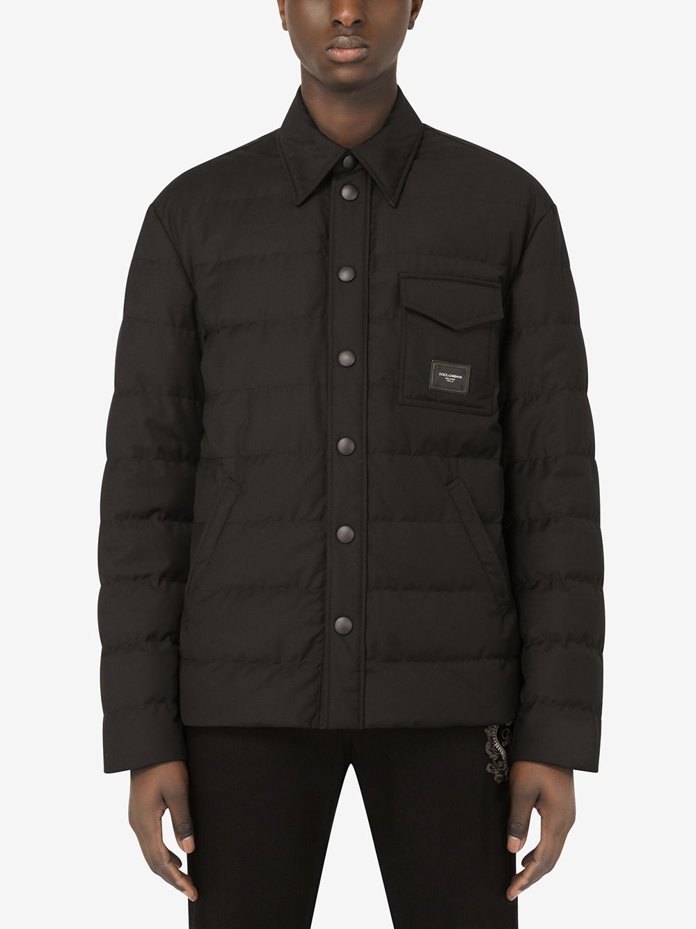 logo-patch quilted padded jacket - 3