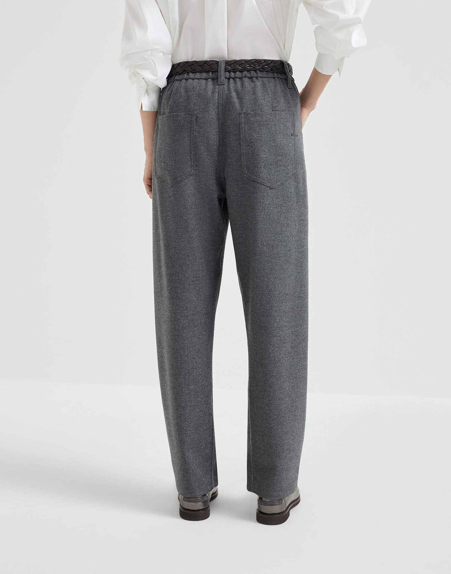 Virgin wool and cashmere twill flannel baggy trousers with monili - 2
