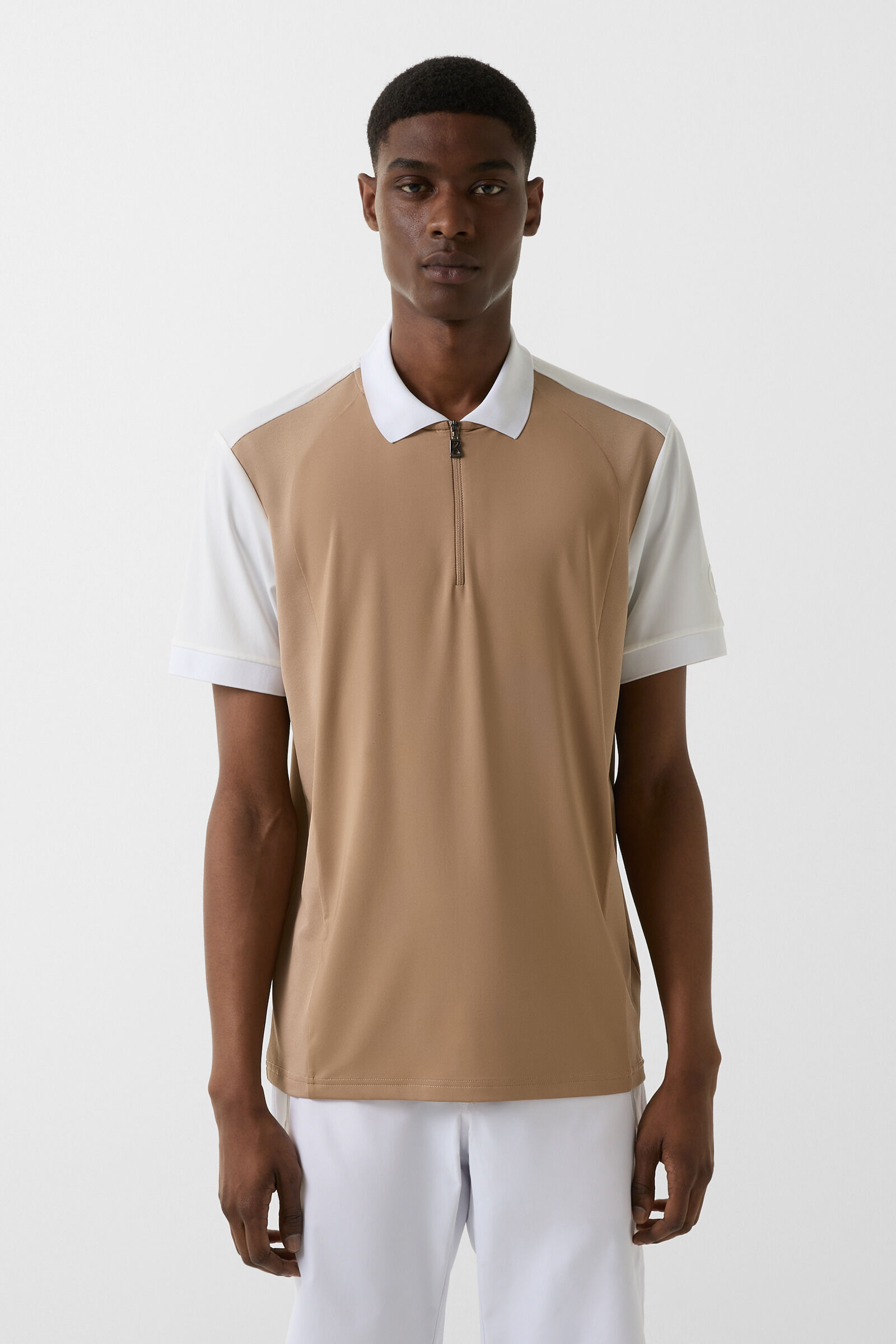 Kjell functional short-sleeved top in Caramel/white - 2