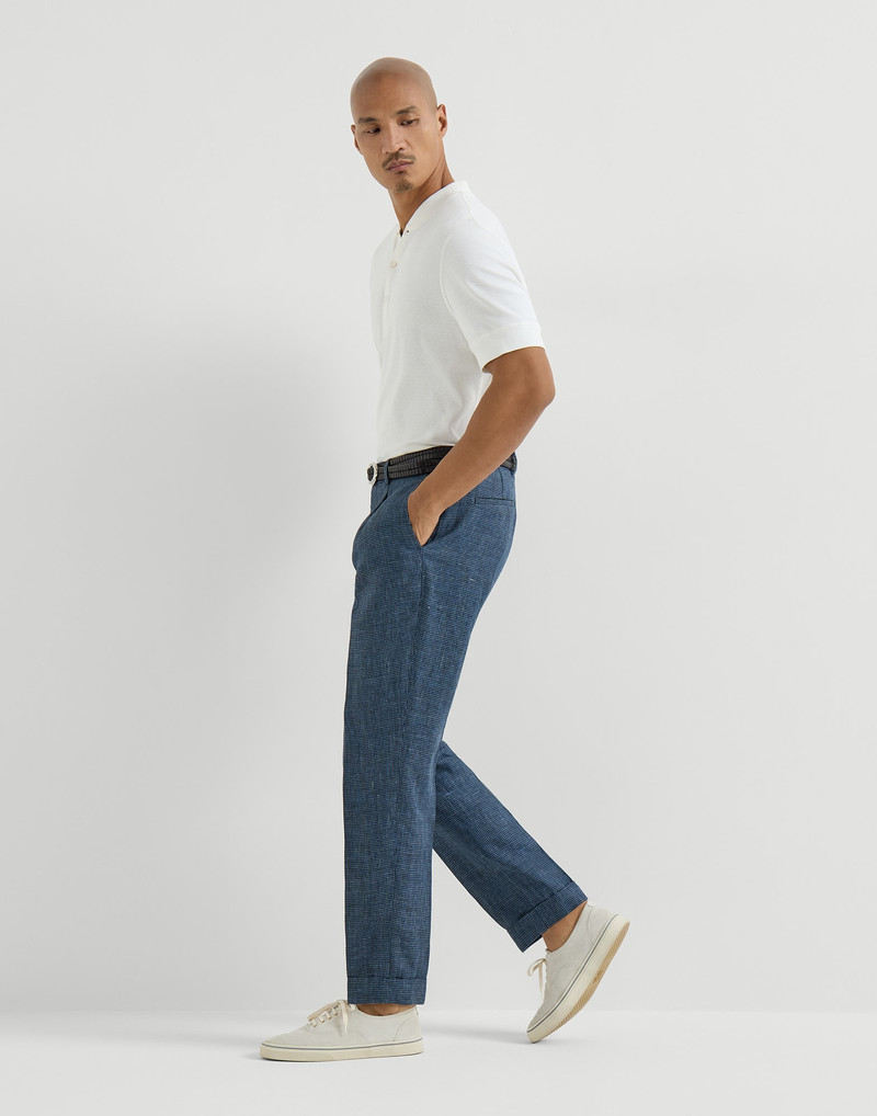 Linen houndstooth trousers with pleat 5