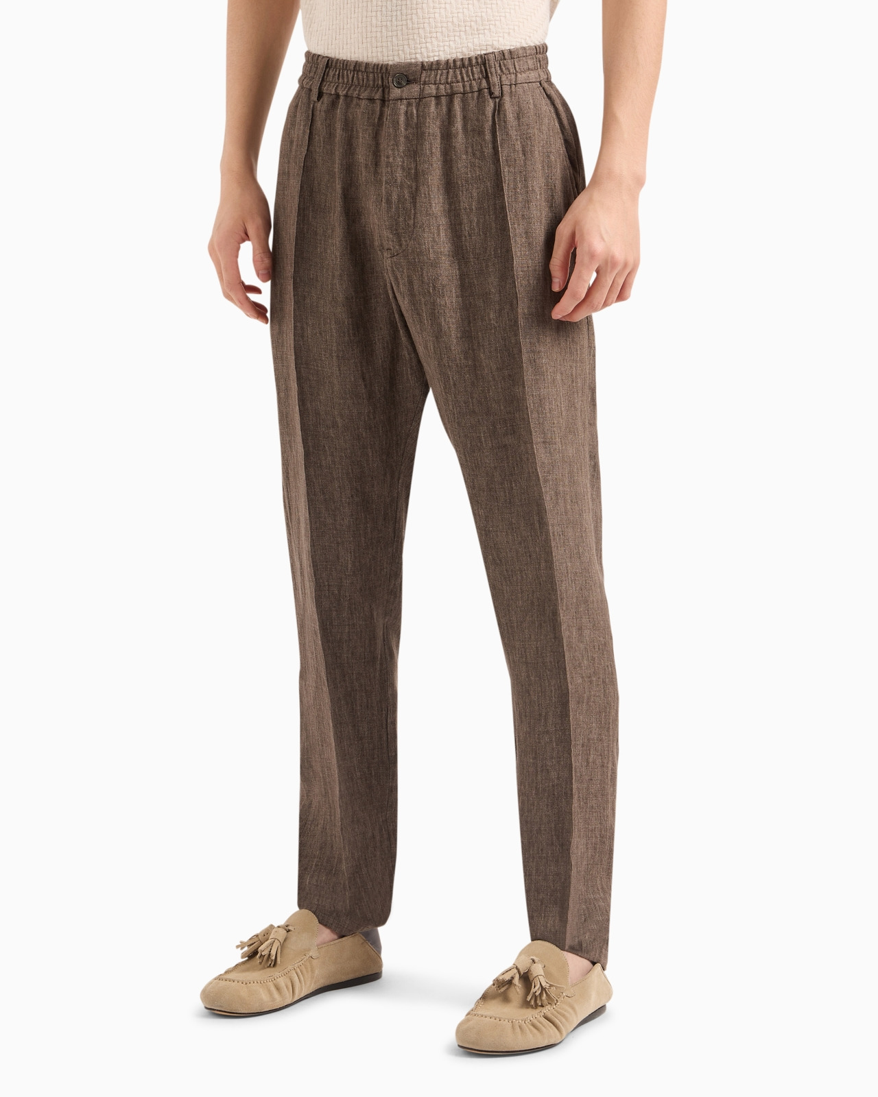 Crêpe-effect faded linen trousers with ribbing - 4