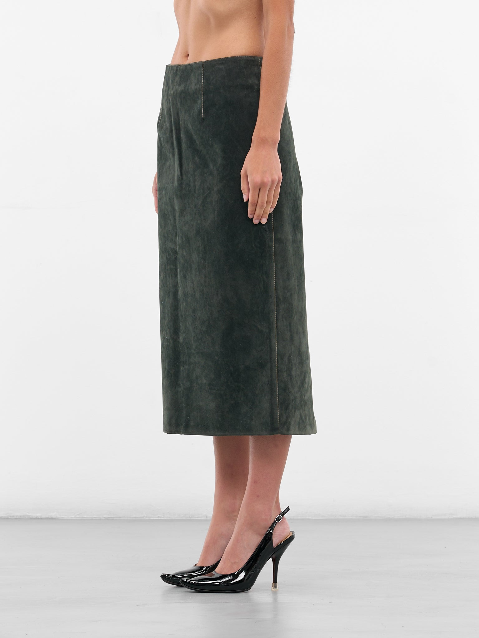 Dark Green Vegan Leather Skirt - 2