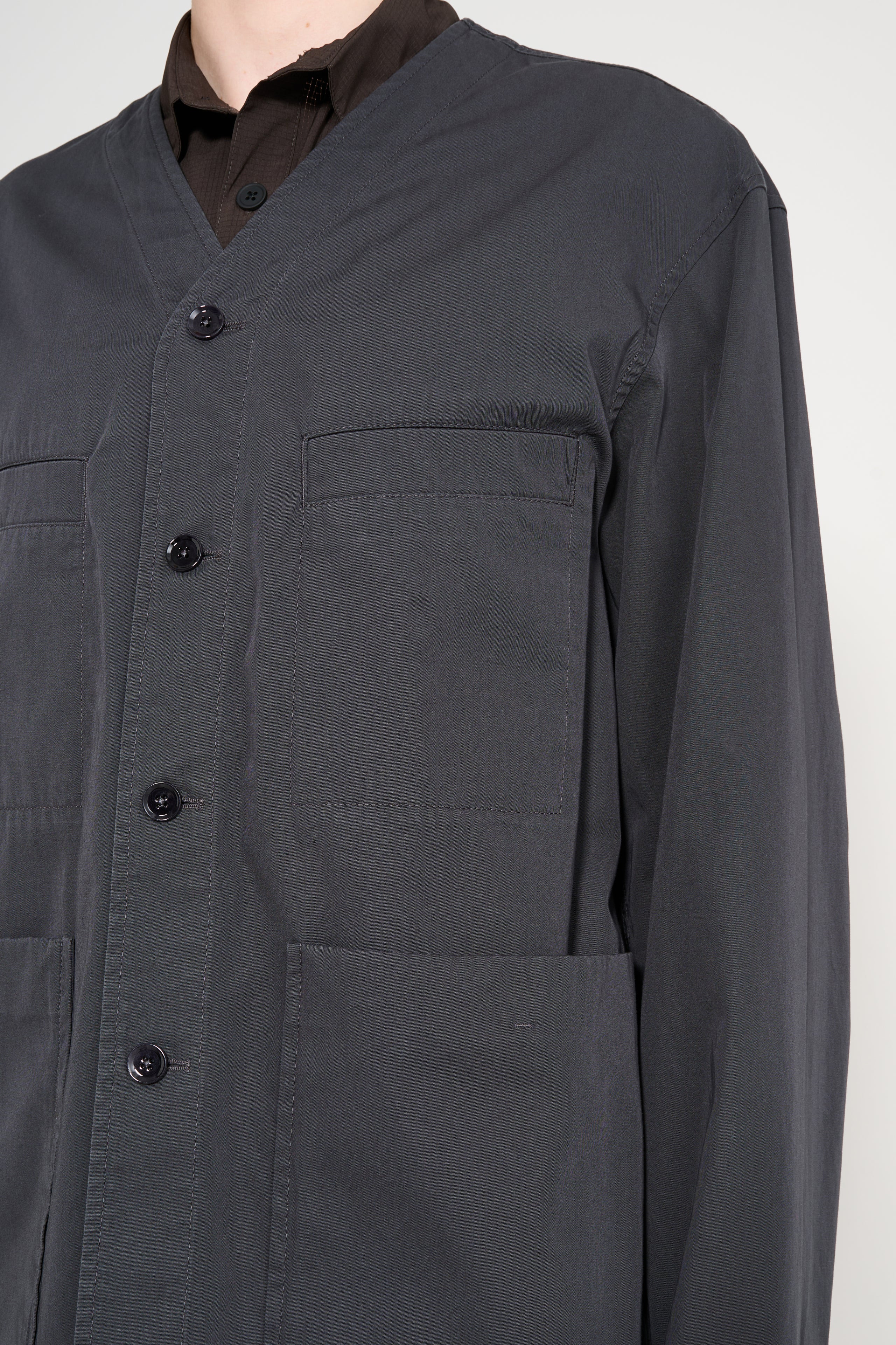LEMAIRE COLLARLESS OVERSHIRT CHARCOAL - 5