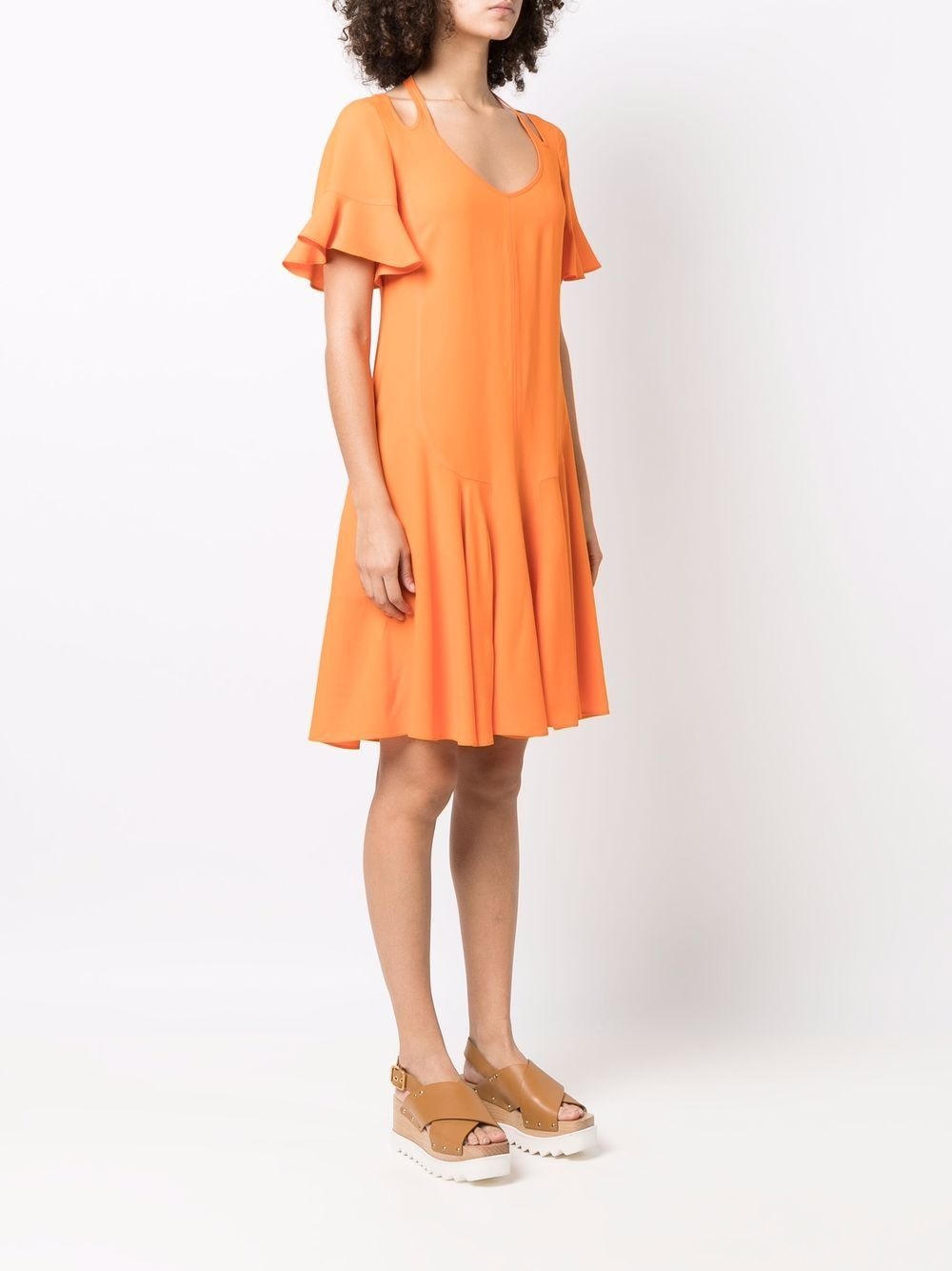 cut-out V-neck flared dress - 4