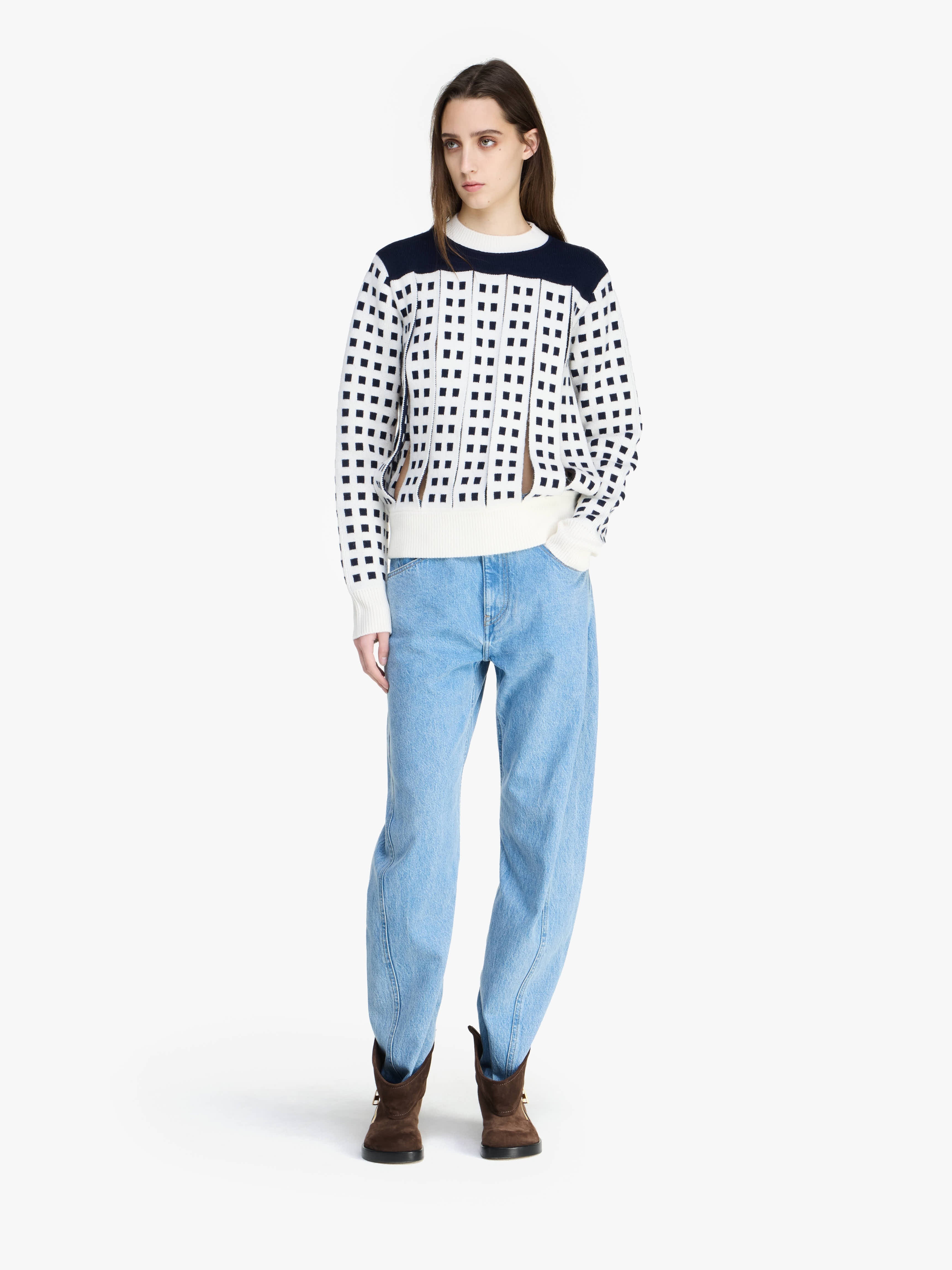 JACQUARD PANEL SLIT SWEATER - 2