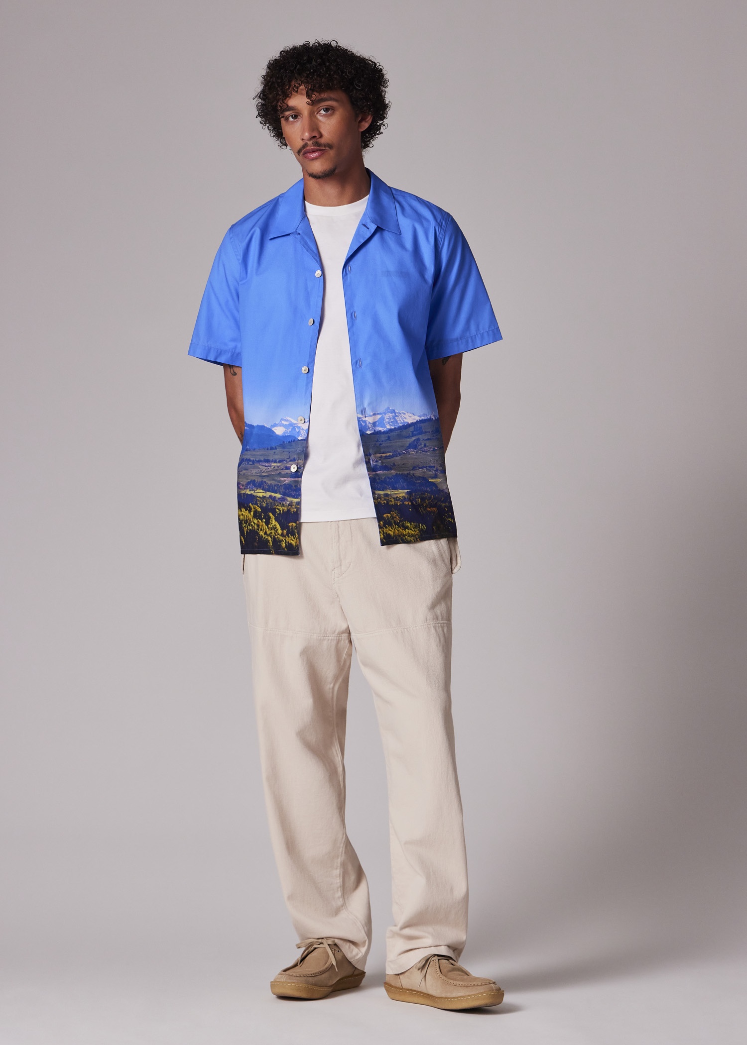 Blue Swiss Alps Print Short-Sleeve Shirt - 5