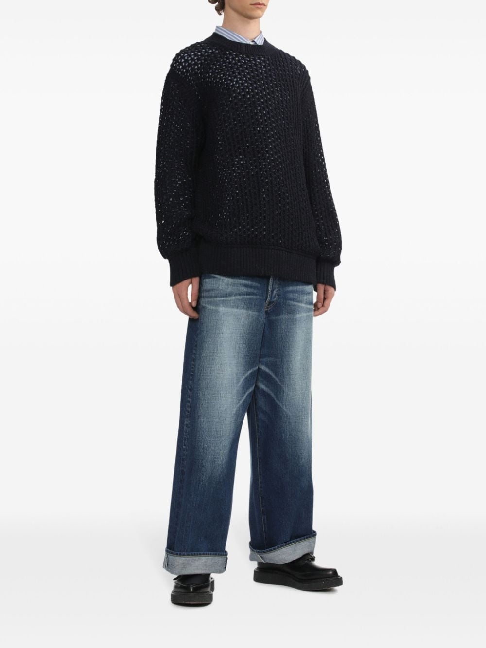 open knit crew neck sweatshirt - 2