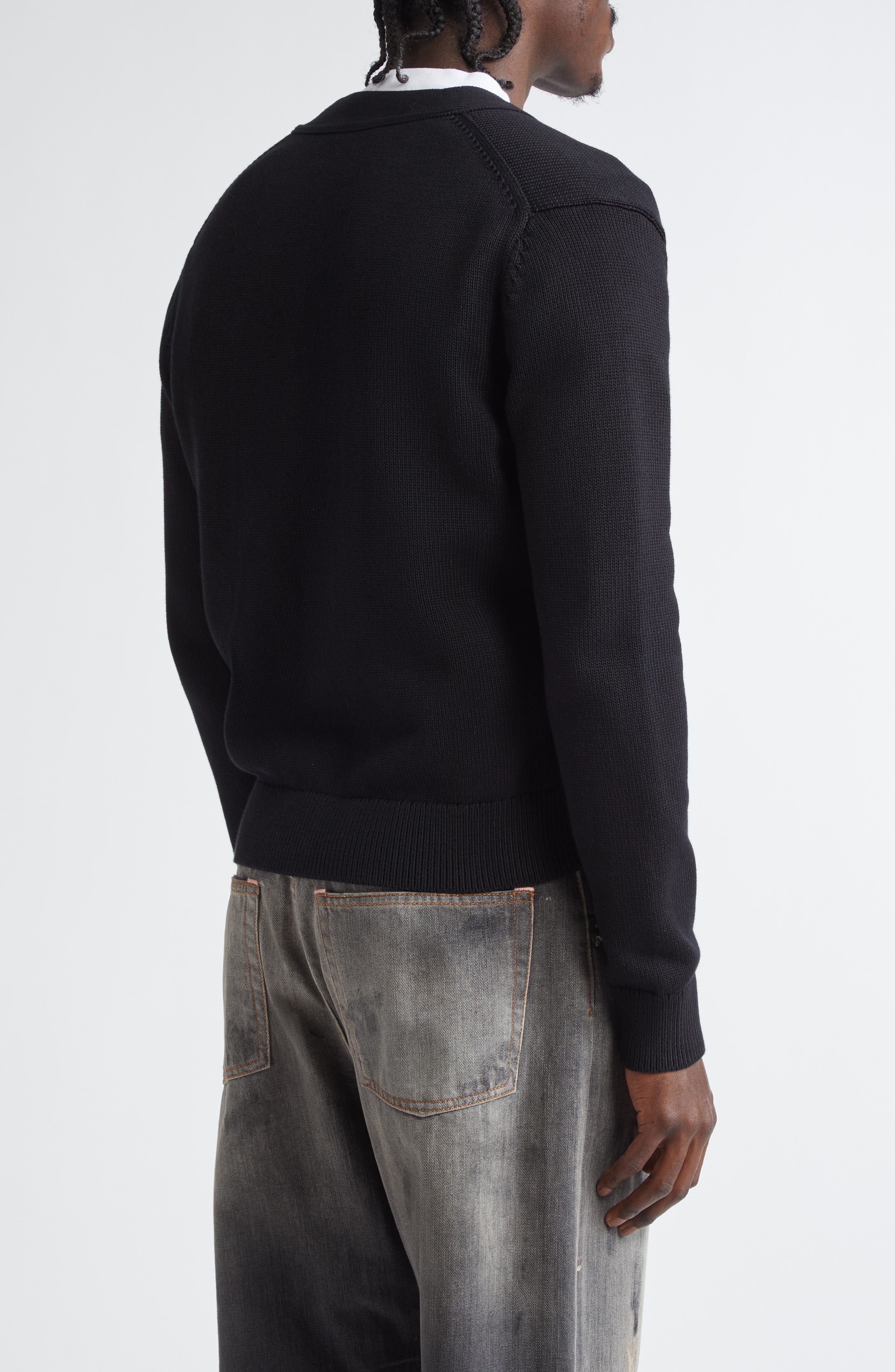 Acne Studios Keven Face Patch Cotton V-Neck Cardigan in Black at Nordstrom - 3