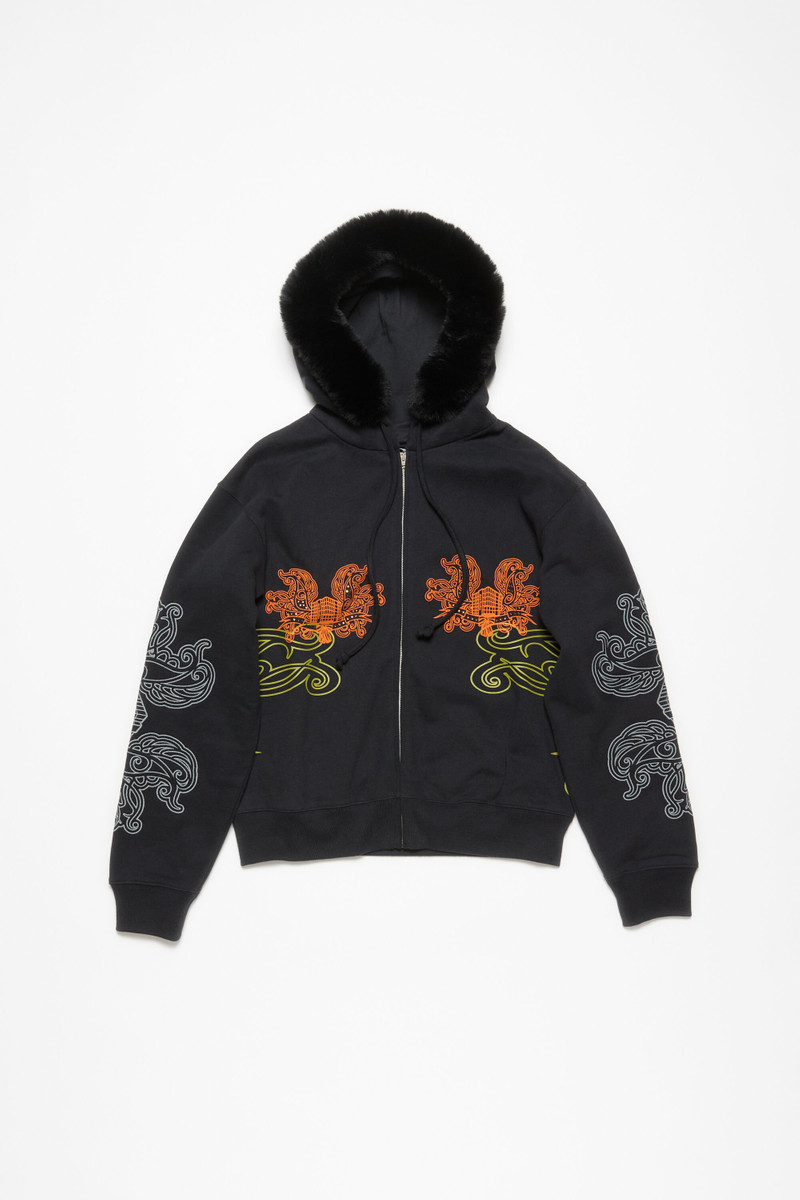 Printed hooded zip sweater - Black 1