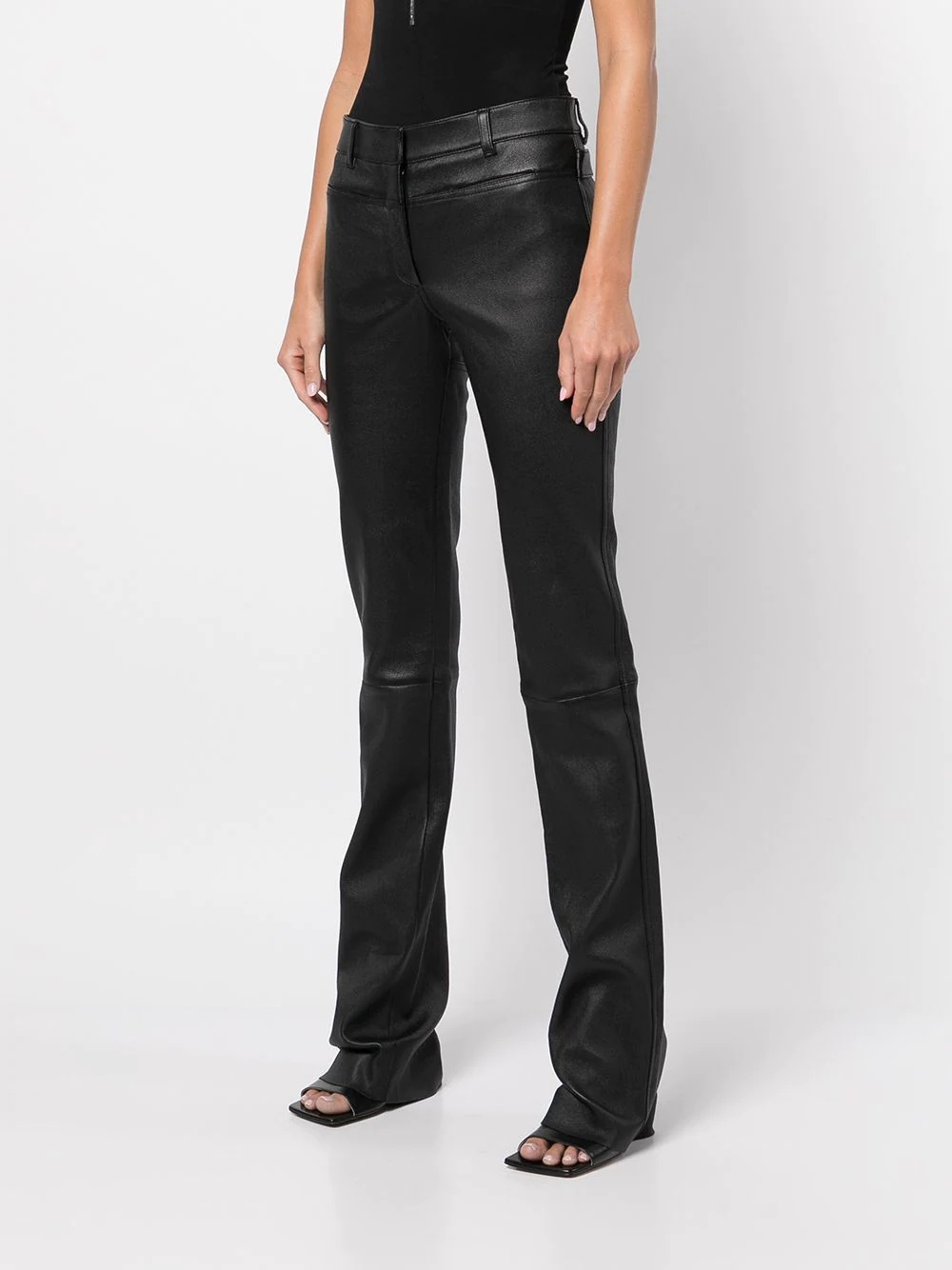 back-buckle slim leather trousers - 3