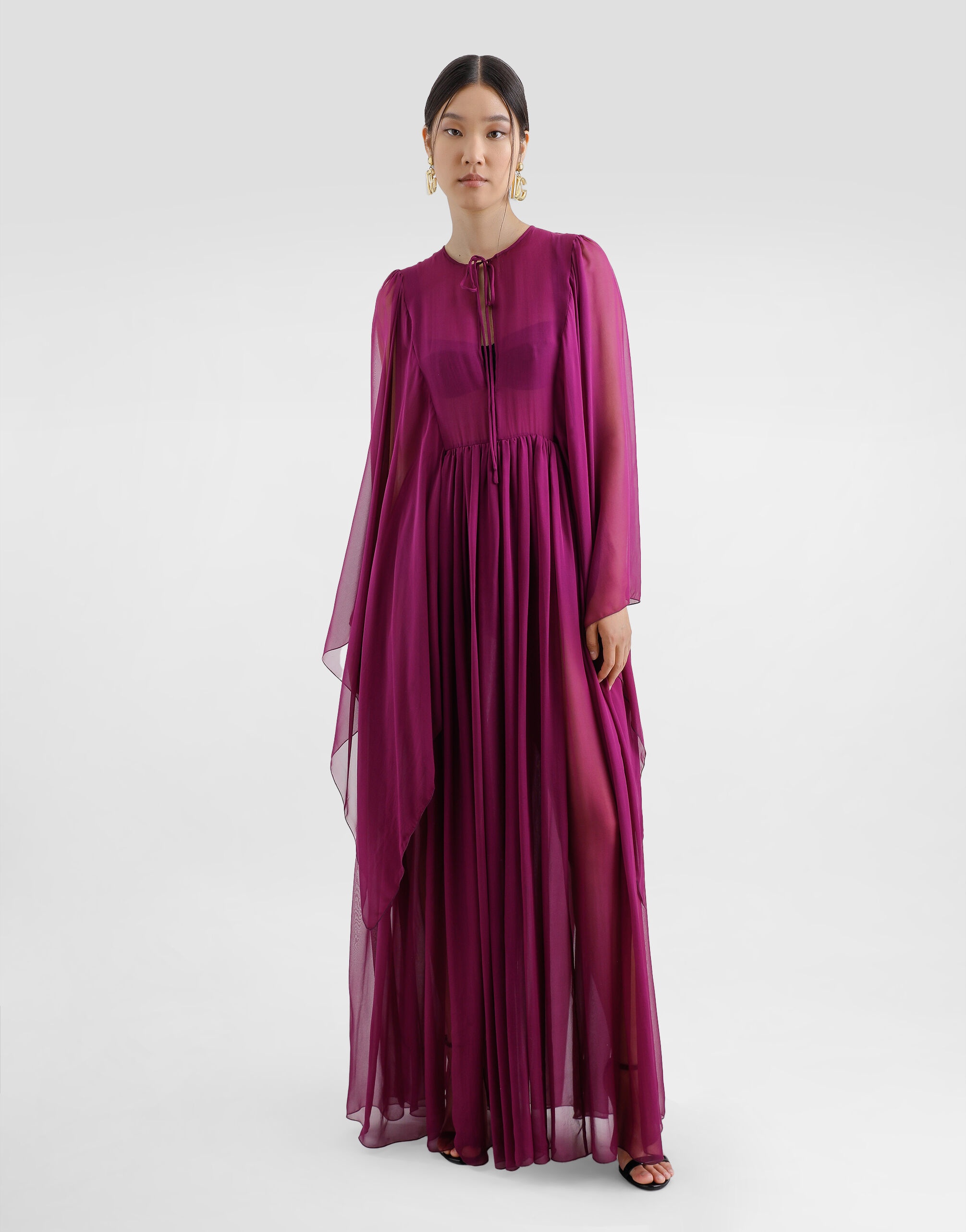Long silk chiffon caftan with drawstring - 2