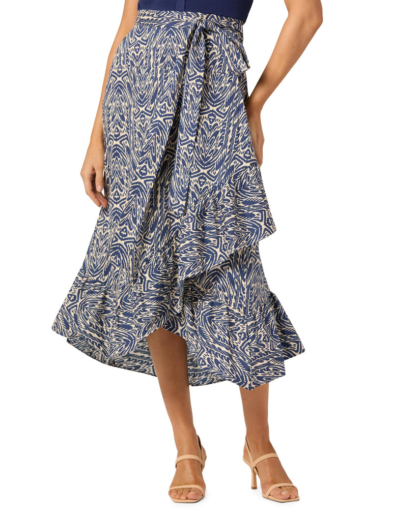 Women's Rayna Mixed-Media Ruffled-Skirt Midi-Dress - Navy Ivory 4