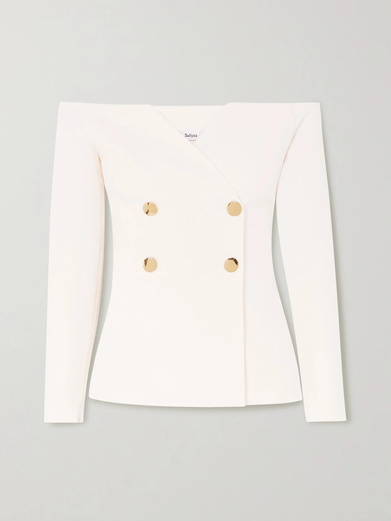 Off-the-shoulder Double-breasted Crepe Top - 1