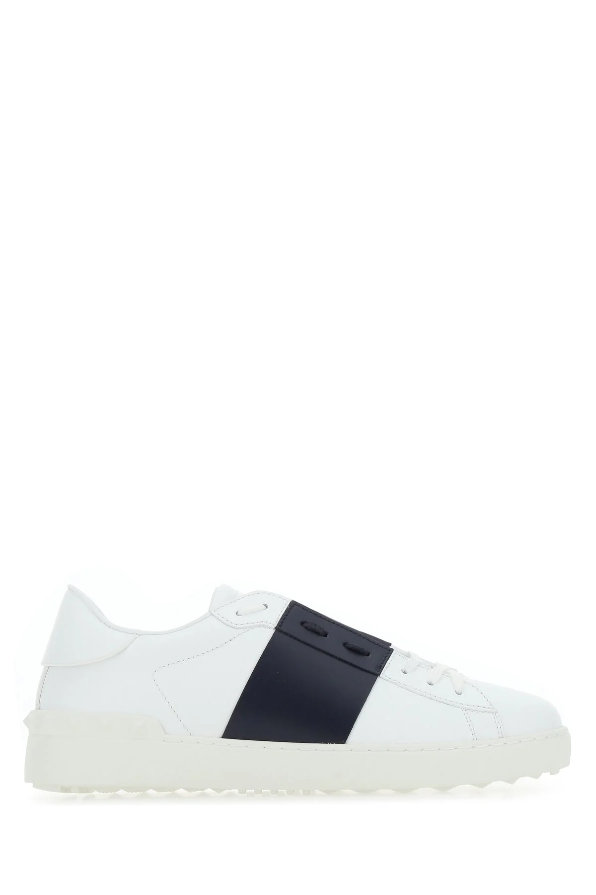 White leather Open sneakers with blue navy band - 1