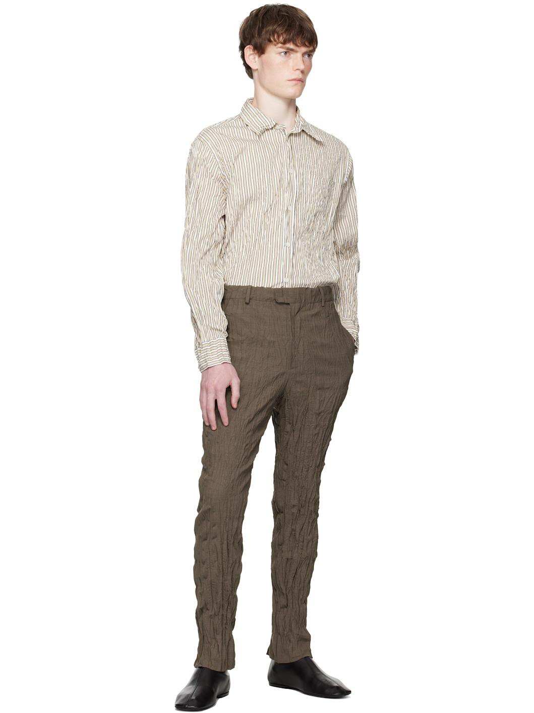 Beige & White Crushed Tech Shirt - 5