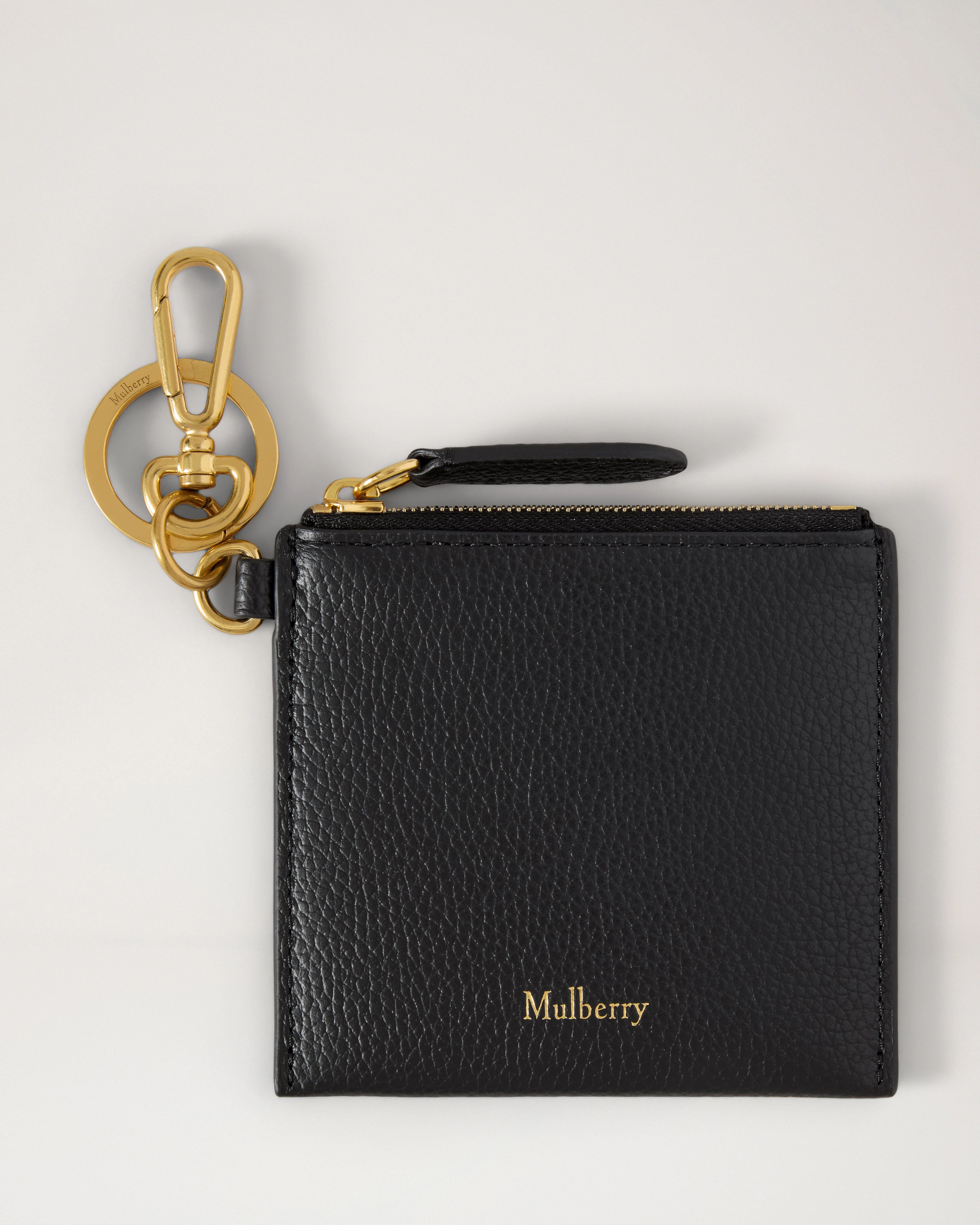 Clip Zipped Credit Card Pouch Black Small Classic Grain - 1