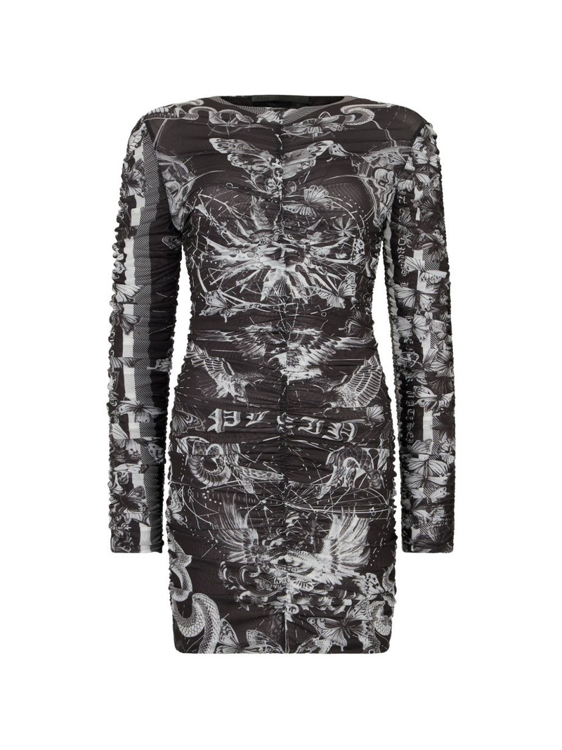 wrinkled butterfly-print mini dress 5