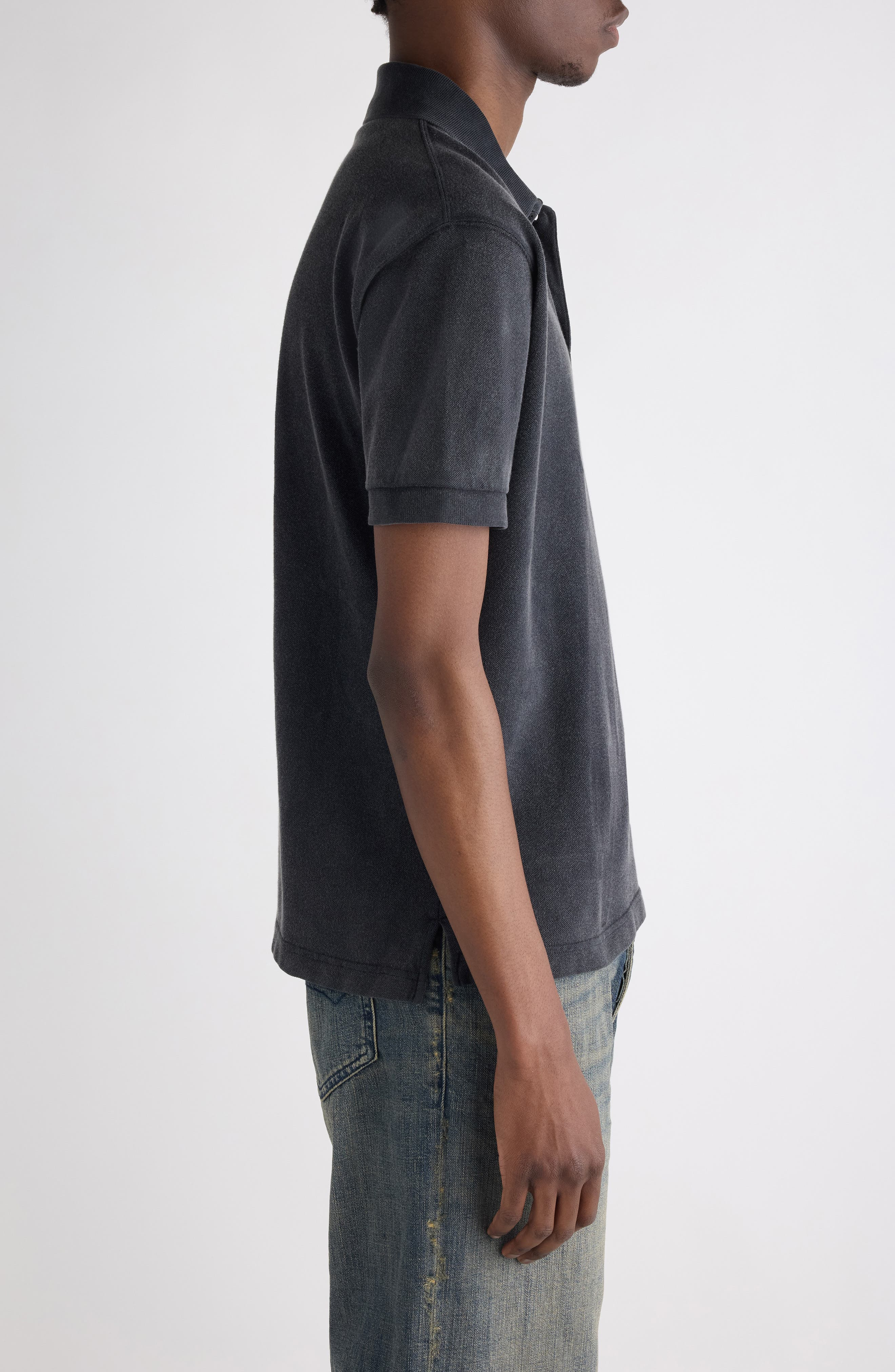 Balenciaga Standard Logo Embroidered Piqué Polo in Washed Black at Nordstrom - 4
