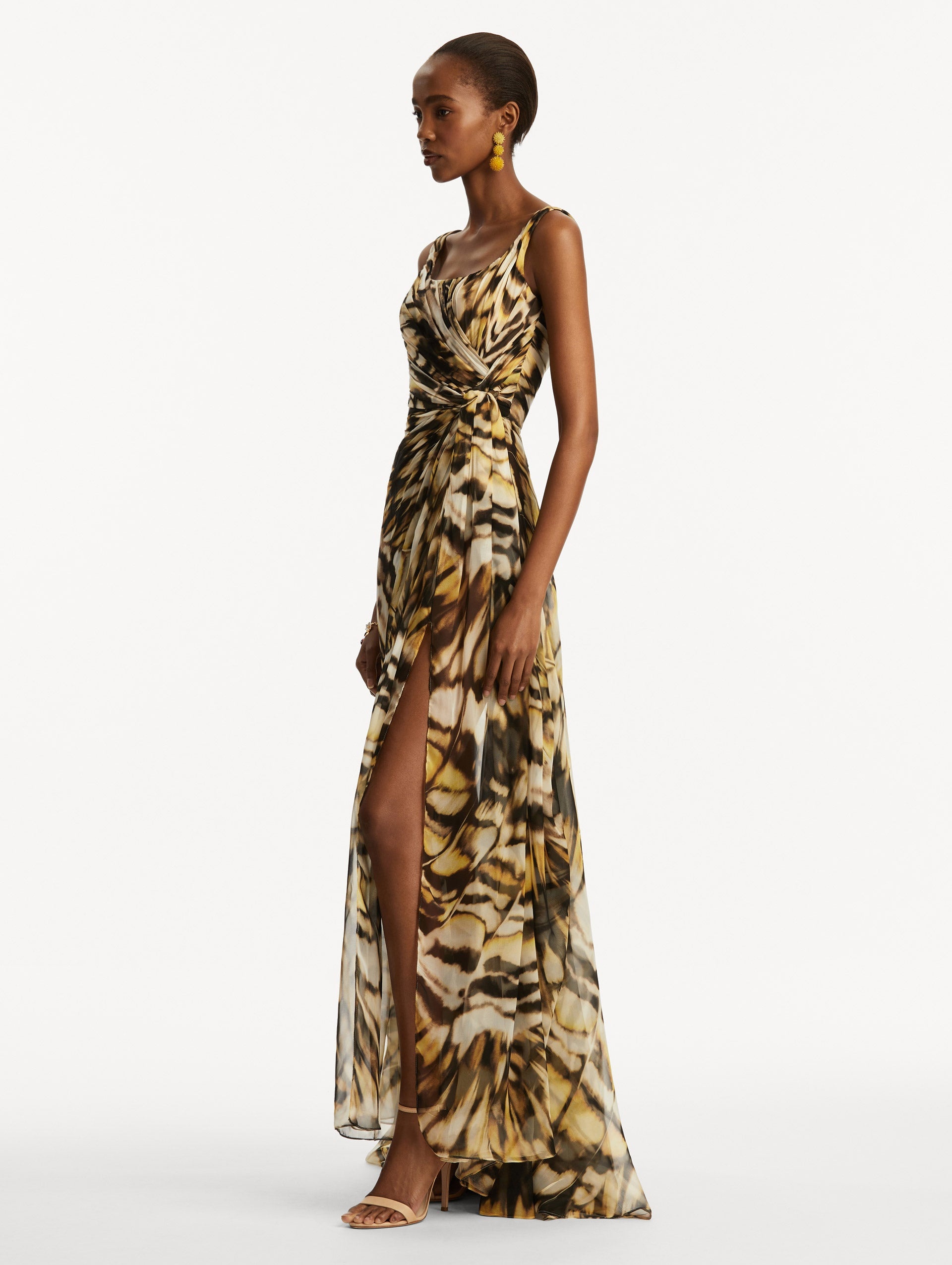 ABSTRACT BUTTERFLY SILK CHIFFON GOWN - 4