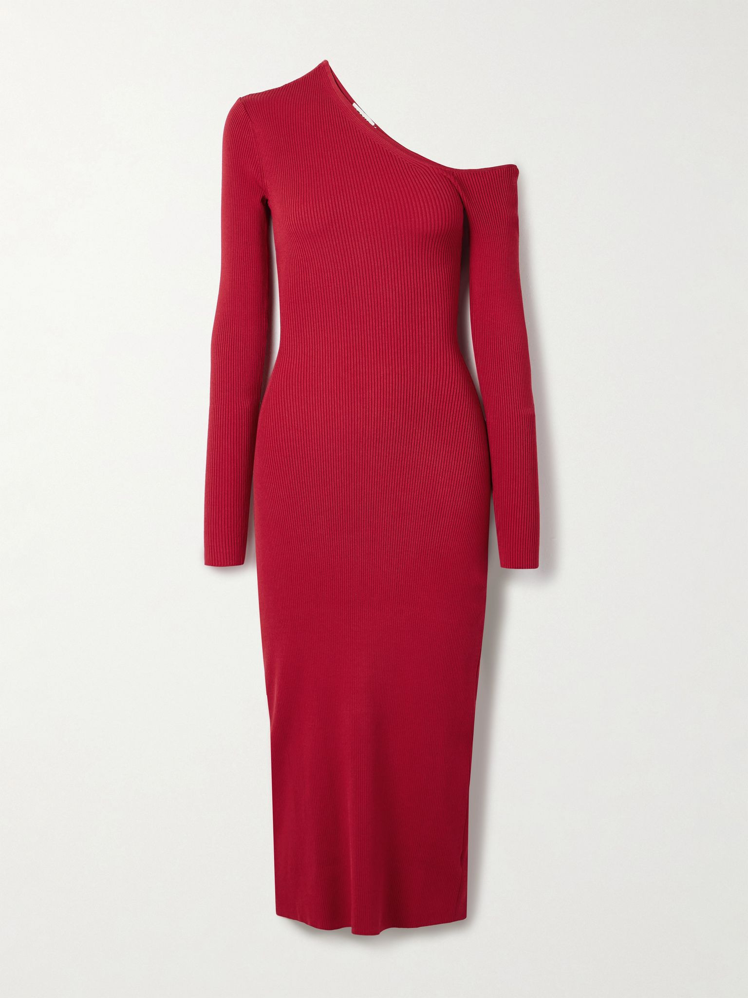 Lois off-the-shoulder ribbed-knit midi dress Red - 1