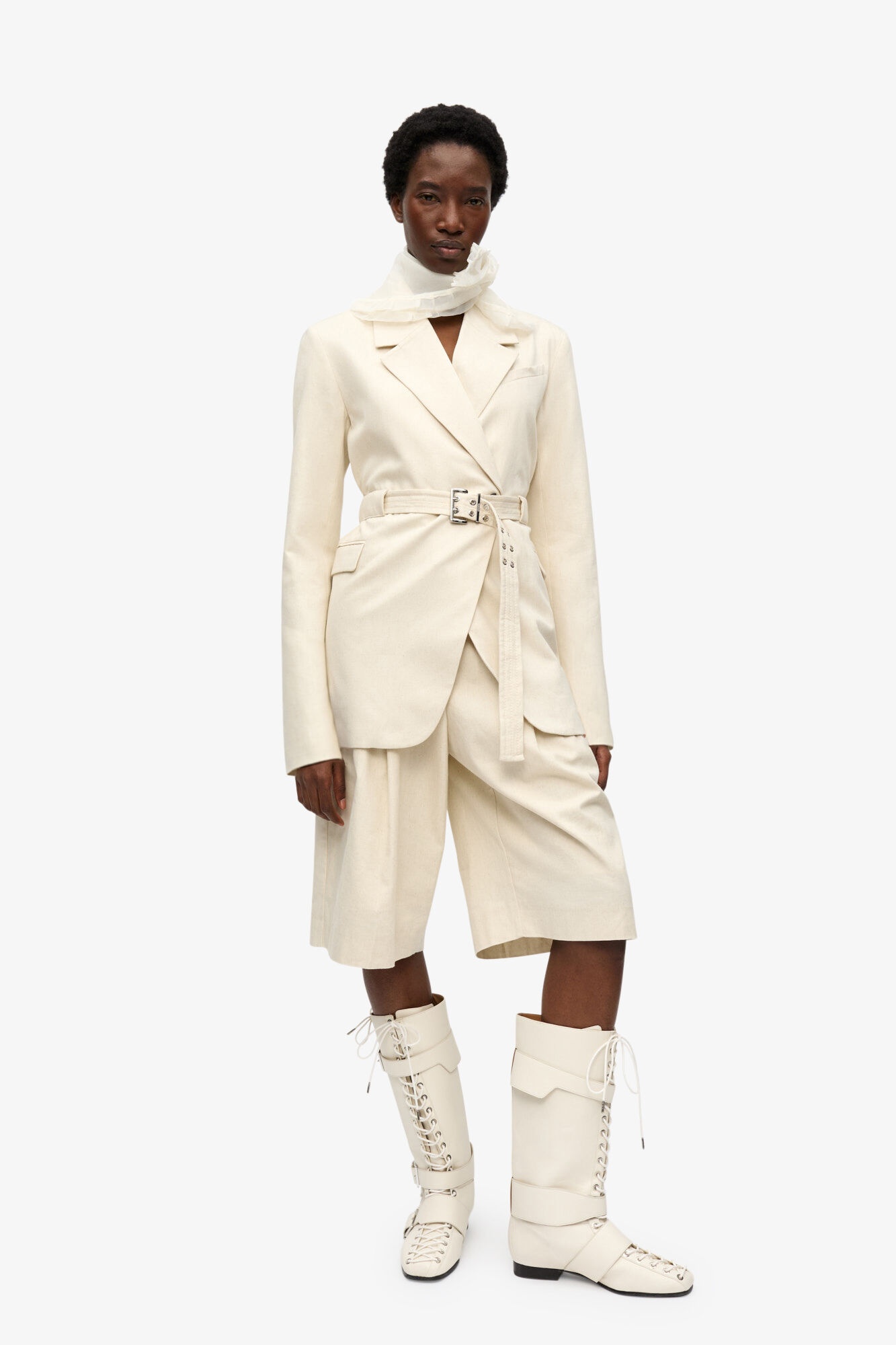 OFF-WHITE COTTON MELANGE TAILORING BLAZER - 3