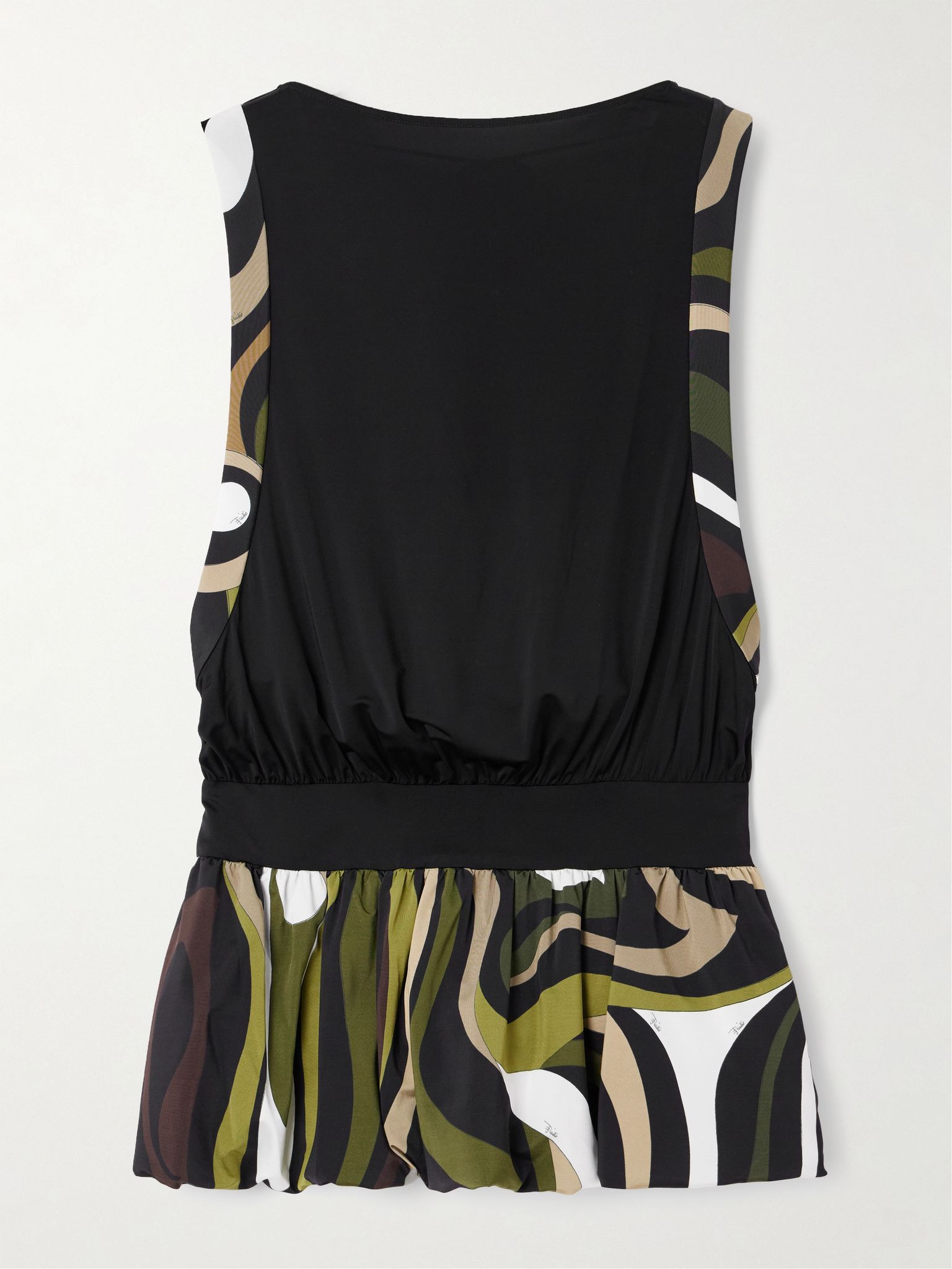 Open-back gathered printed stretch-satin jersey mini dress Black - 1