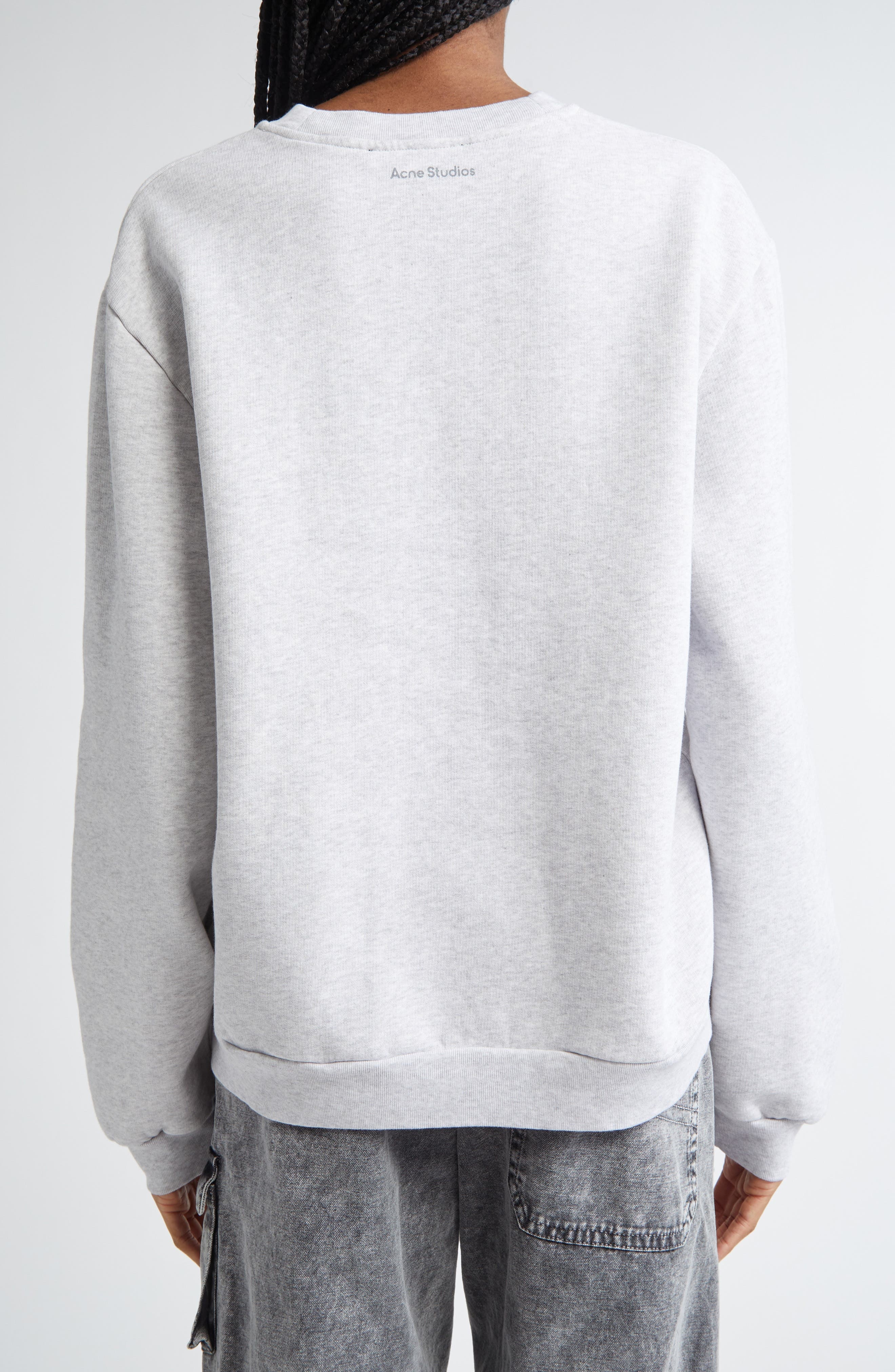Acne Studios Faihra U Face Patch Fleece Sweatshirt in Pale Grey Melange at Nordstrom - 2