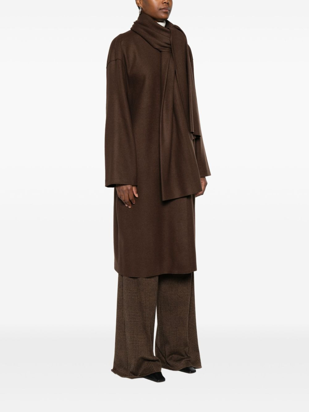 scarf button-fastening coat - 3