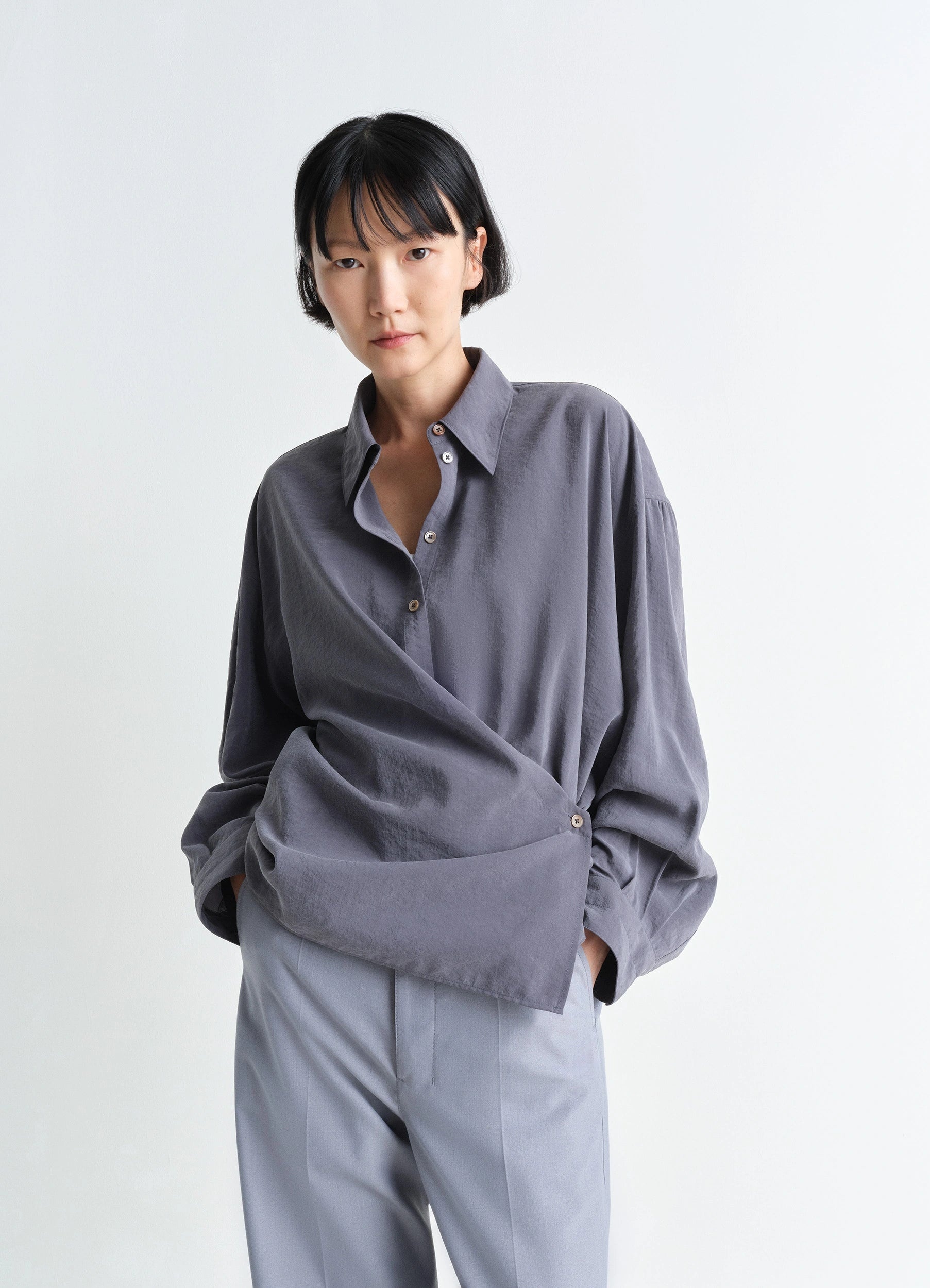 STRAIGHT COLLAR TWISTED SHIRT - 2