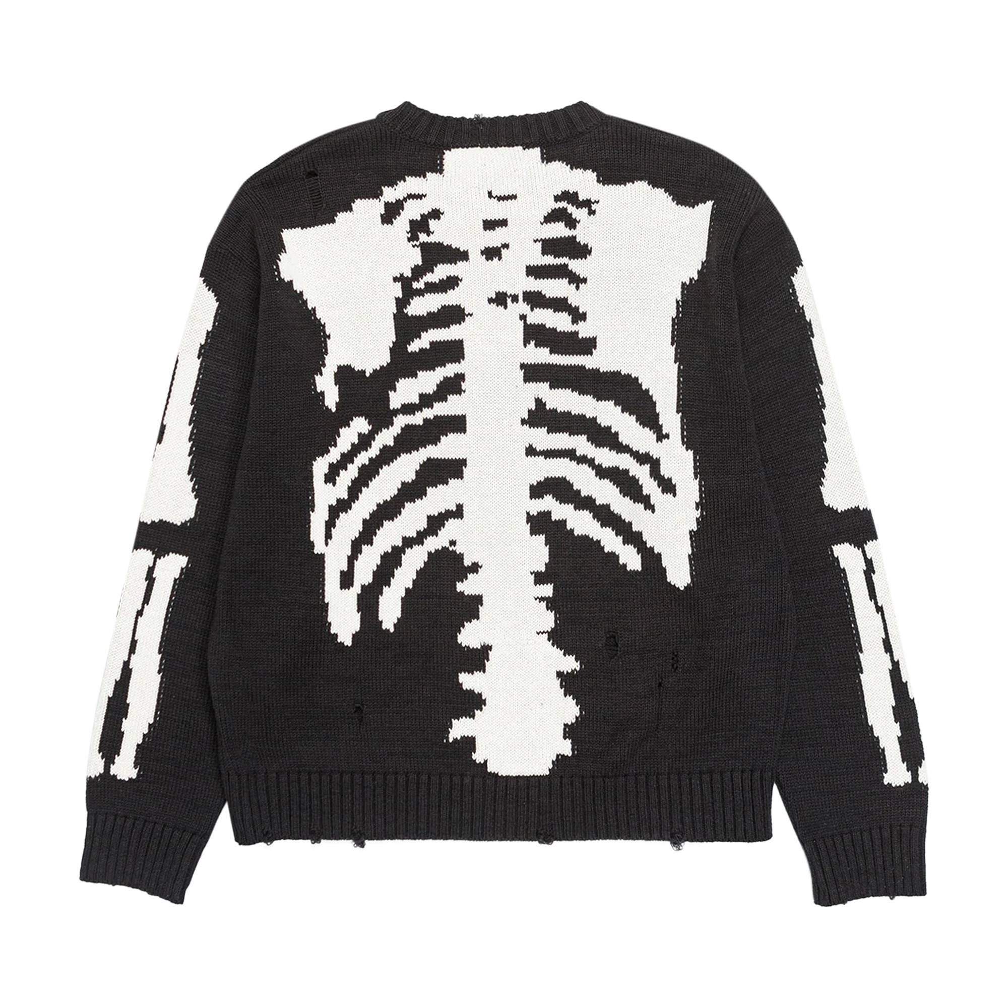 Kapital 5G Cotton Knit Bone Crew Sweater 'Black' - 2