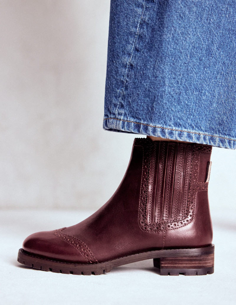 BODEN Brogue Detail Chelsea Boots-Oxblood outlook