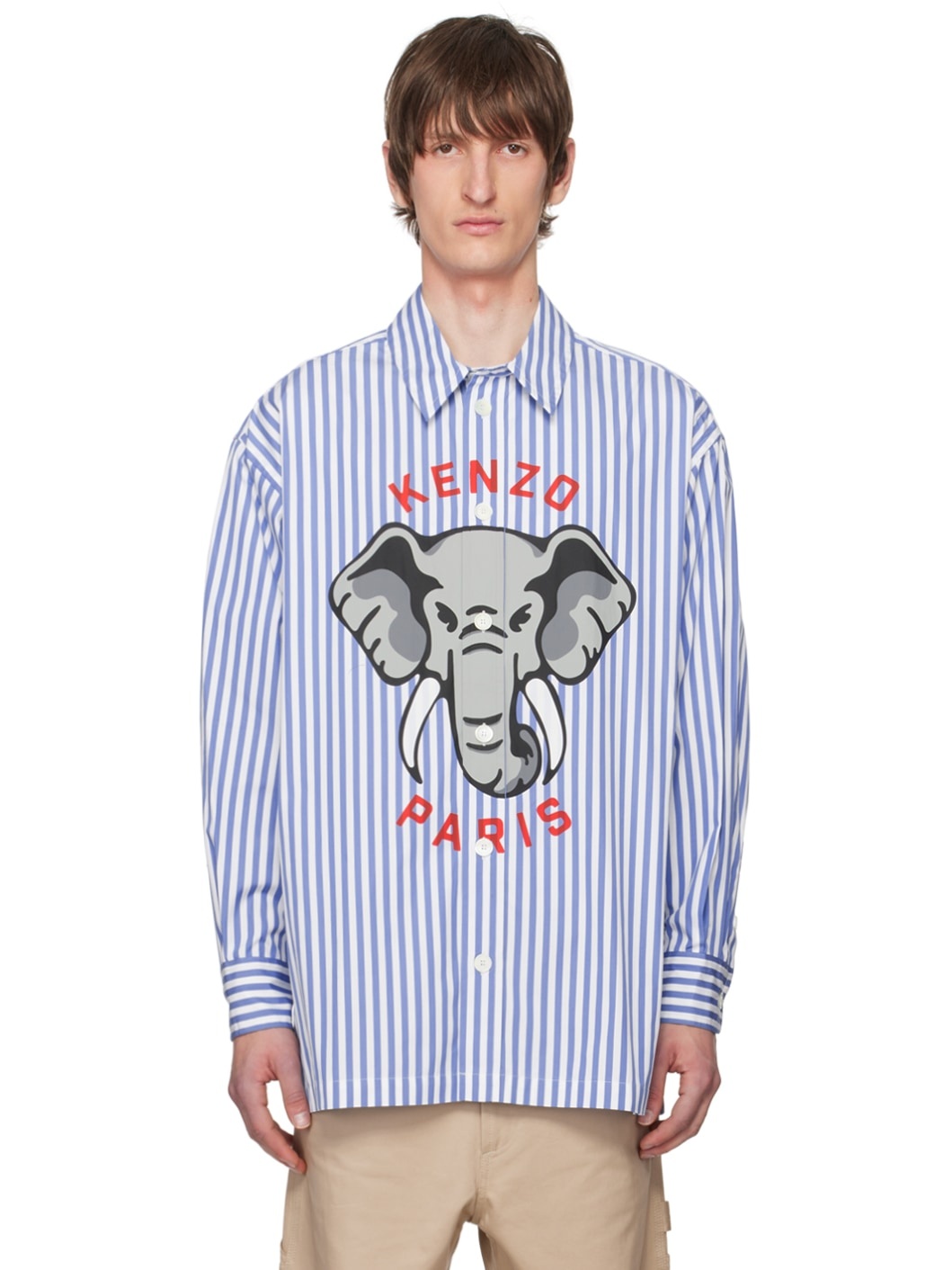 White & Blue Kenzo Paris Elephant Shirt - 1