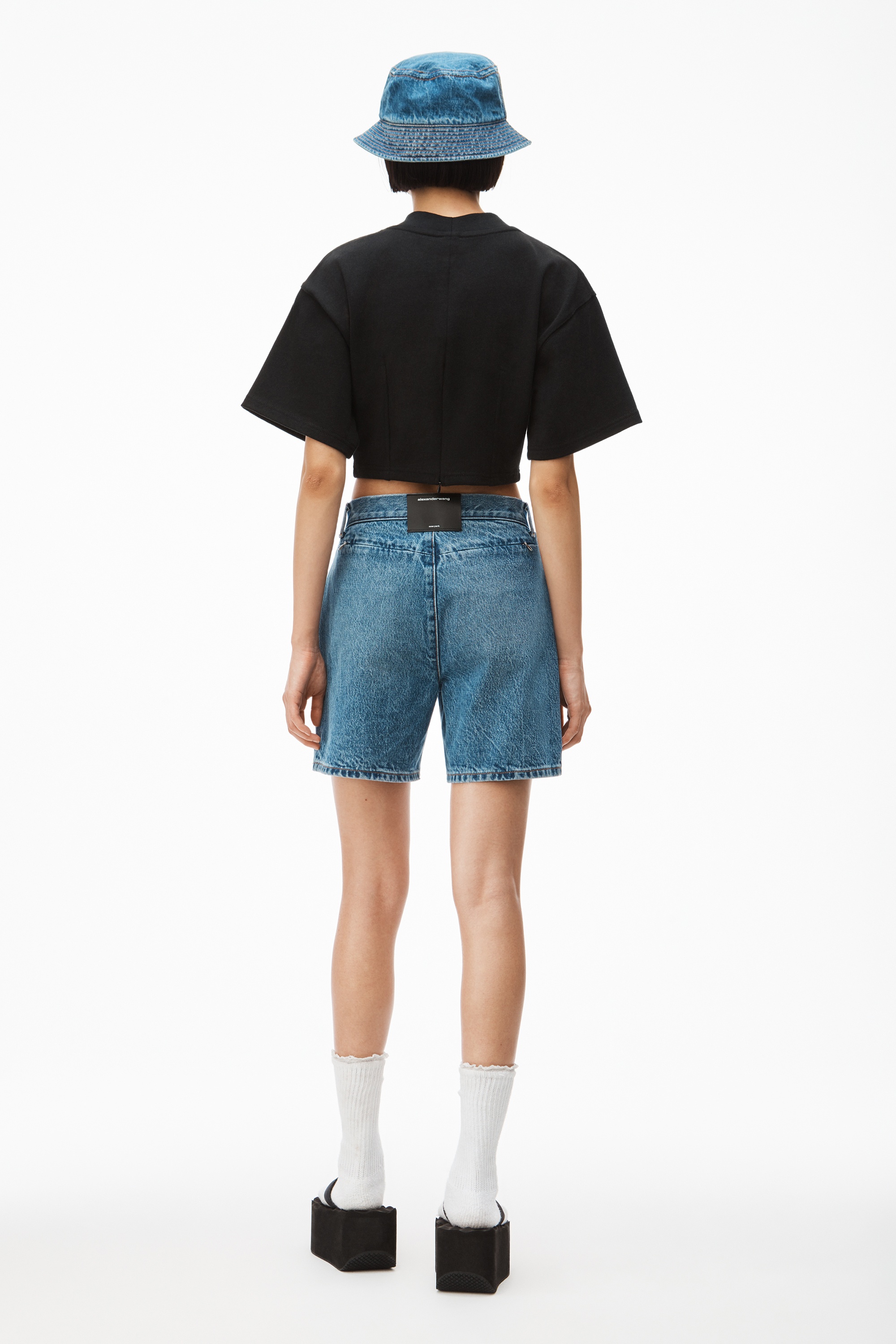 INVISIBLE ZIP BOY SHORT IN DENIM - 5