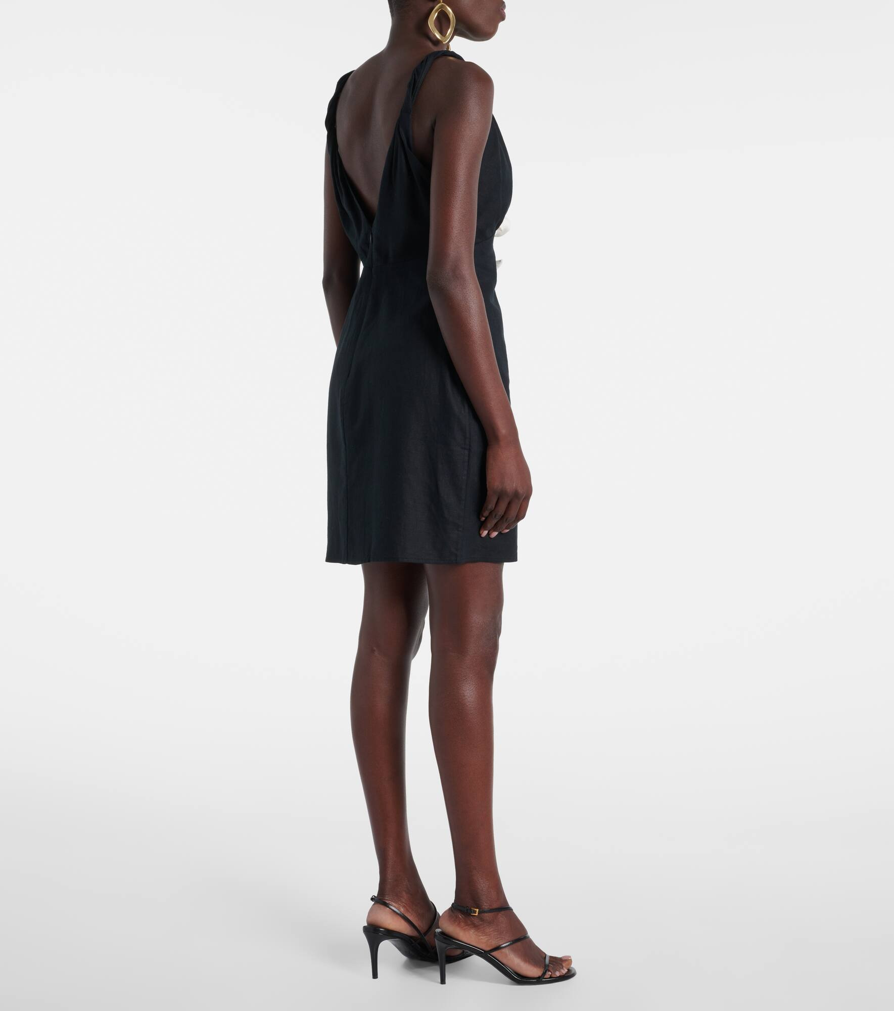 Floral-appliqué linen-blend minidress - 3