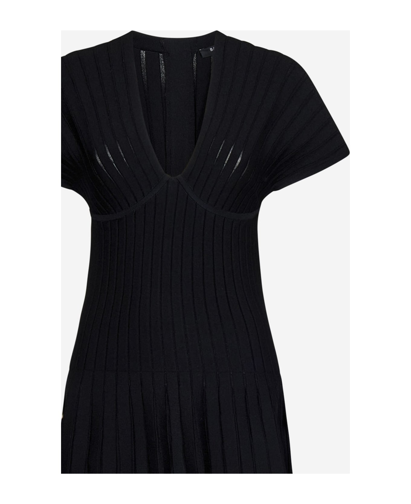 Short Sleeves Pleated Knit Short Dress - 3