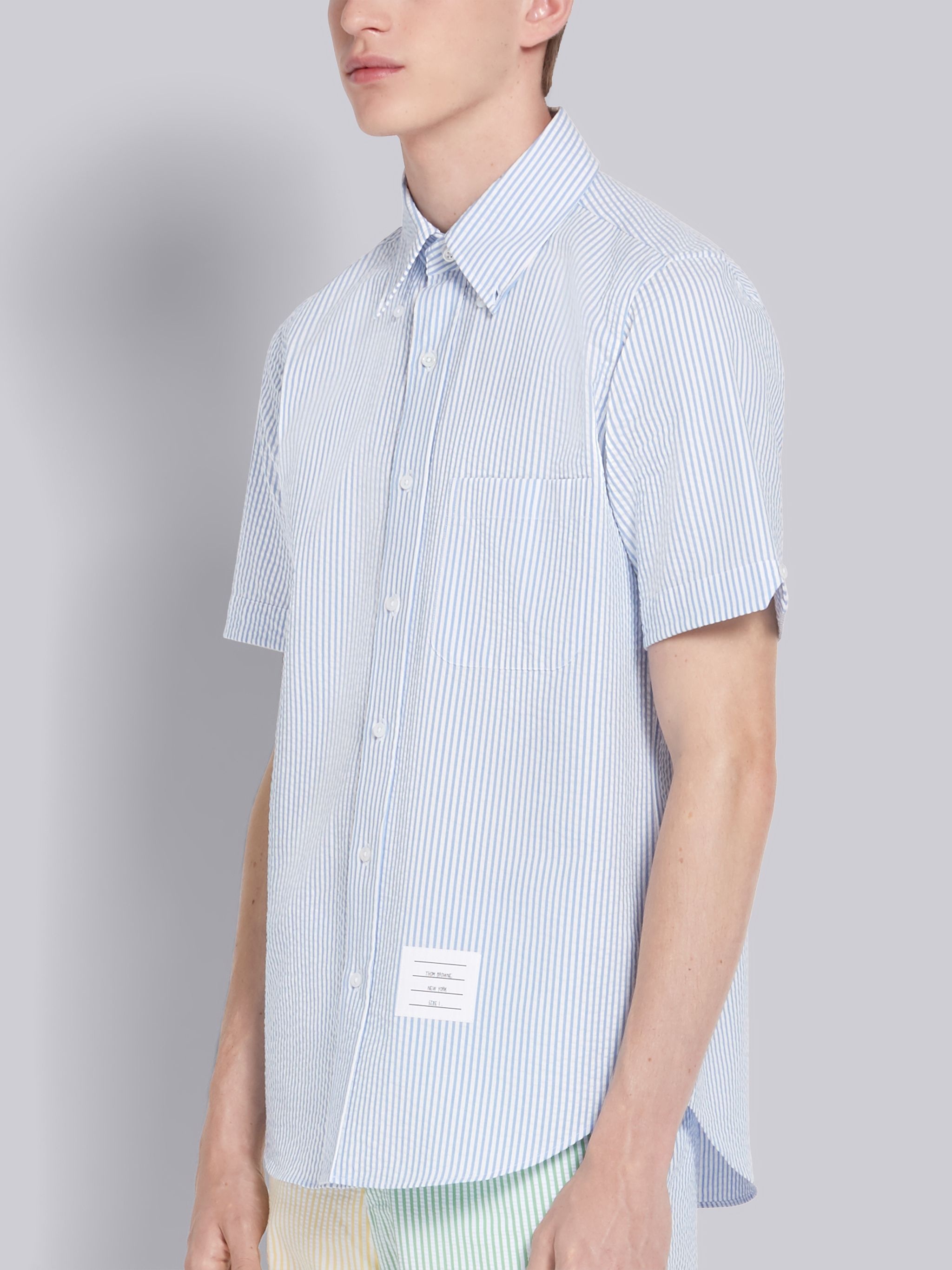 Blue Seersucker Stripe Short Sleeve Shirt - 2