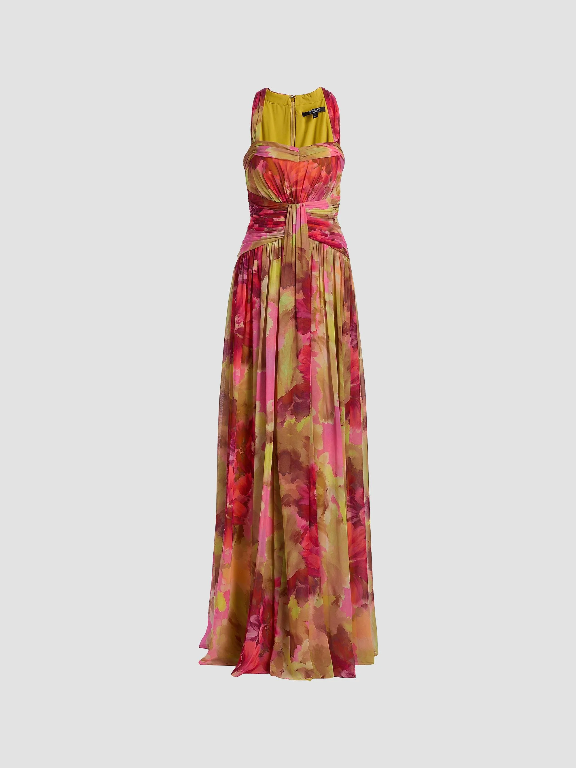 Women's Pleated Floral Chiffon Gown - Pink Multi - 1
